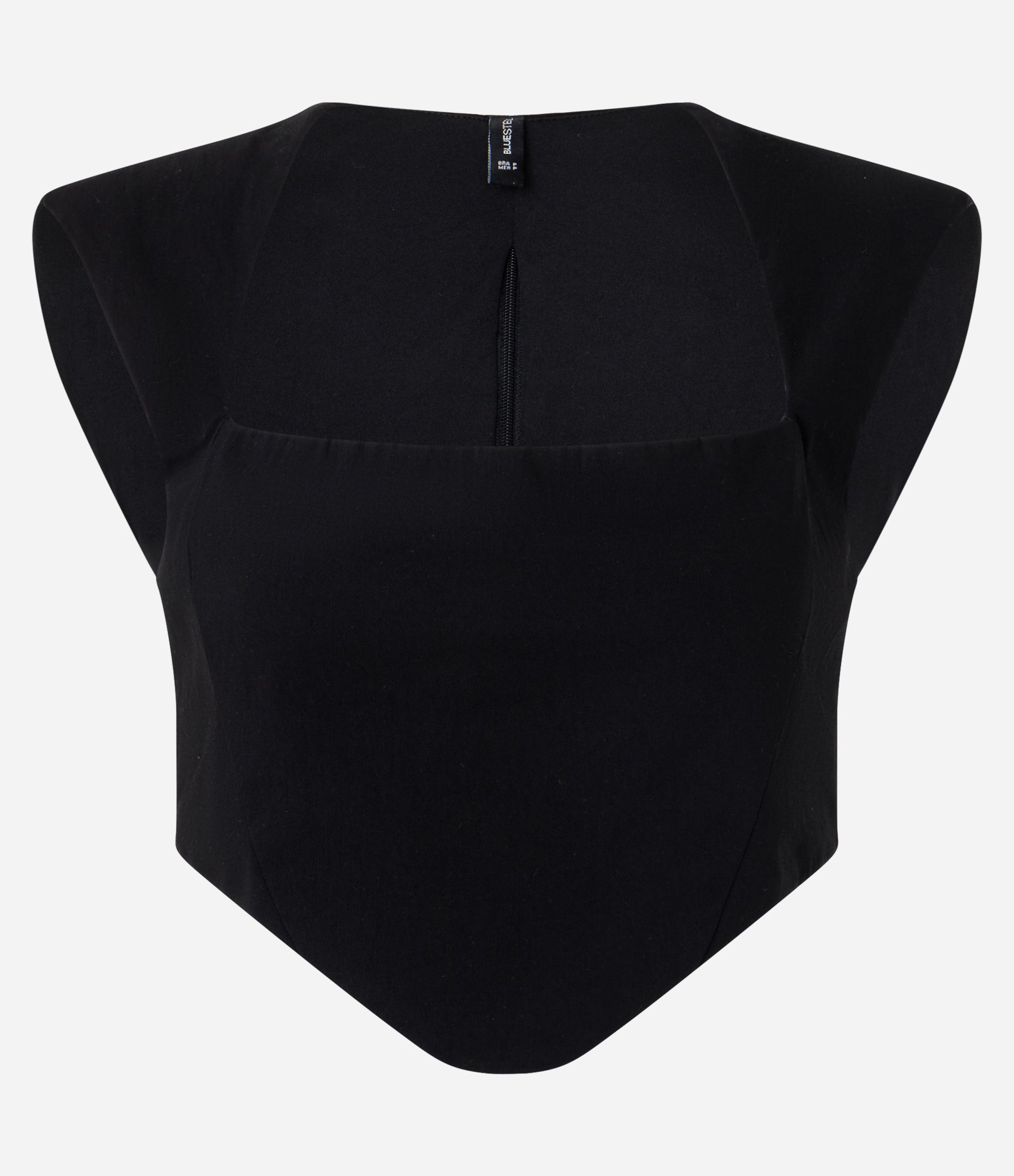 Blusa sem Manga em Bengaline com Ombreira e Decote Quadrado Preto 1