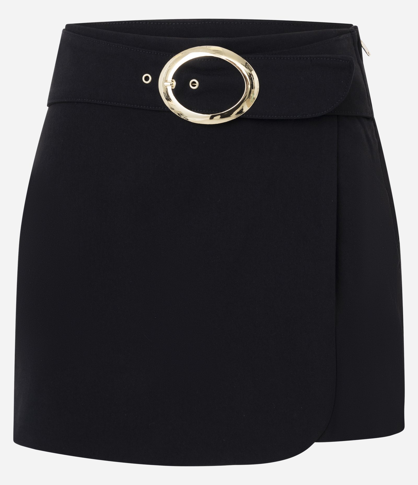 Short Saia em Bengaline com Cinto Fivelado Preto 5