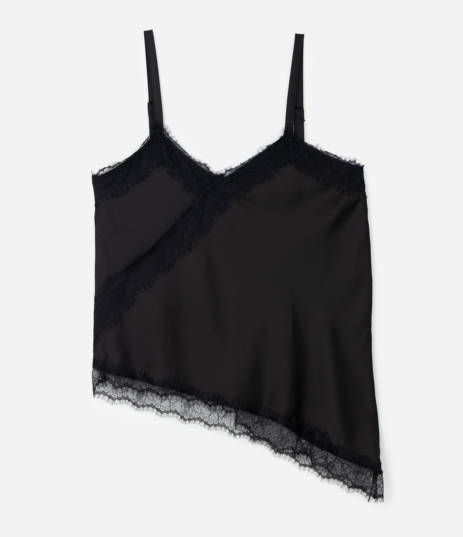 Blusa Regata em Cetim com Renda e Barra Assimétrica Curve & Plus Size Preto 1