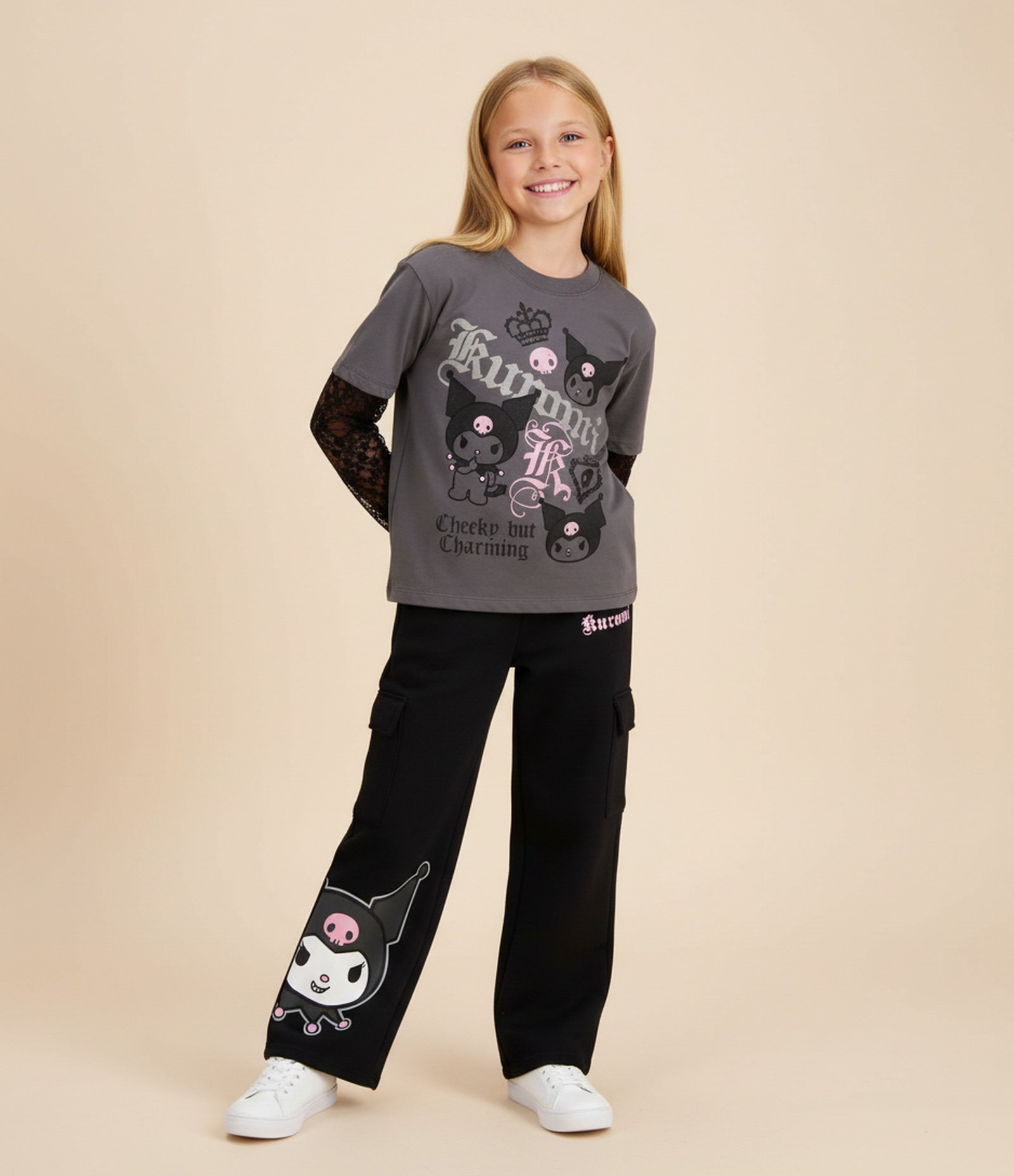 Calça Infantil Wide Leg Cargo Kuromi – Tam 5 a 14 Anos Preto 1