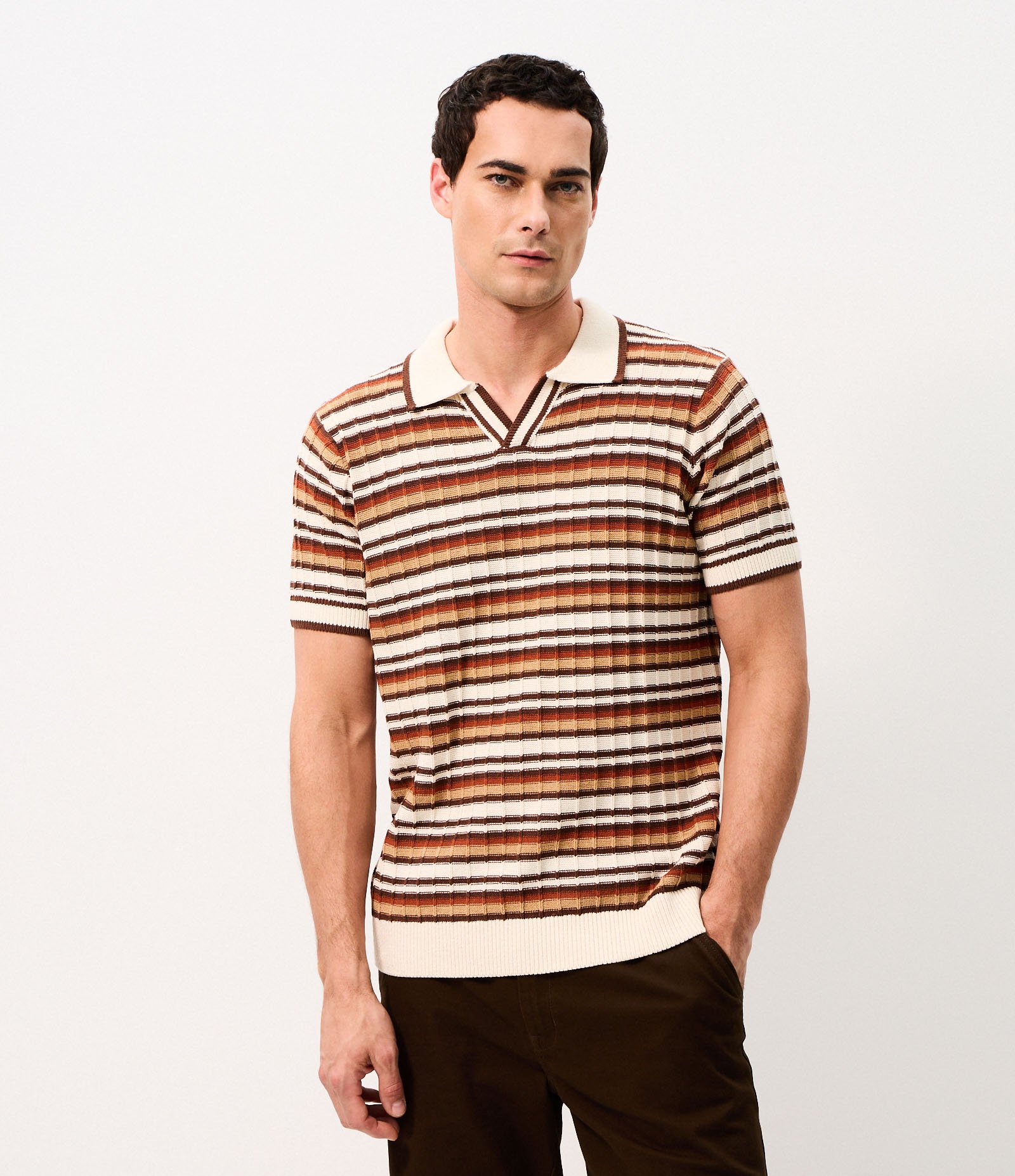 Polo Tricô Listrado Horizontal Vintage Branco 1