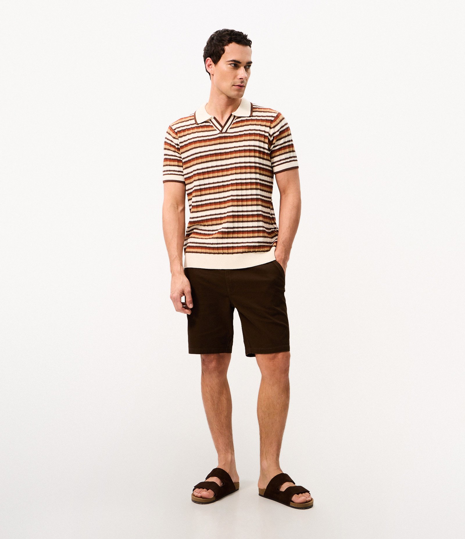 Polo Tricô Listrado Horizontal Vintage Branco 2