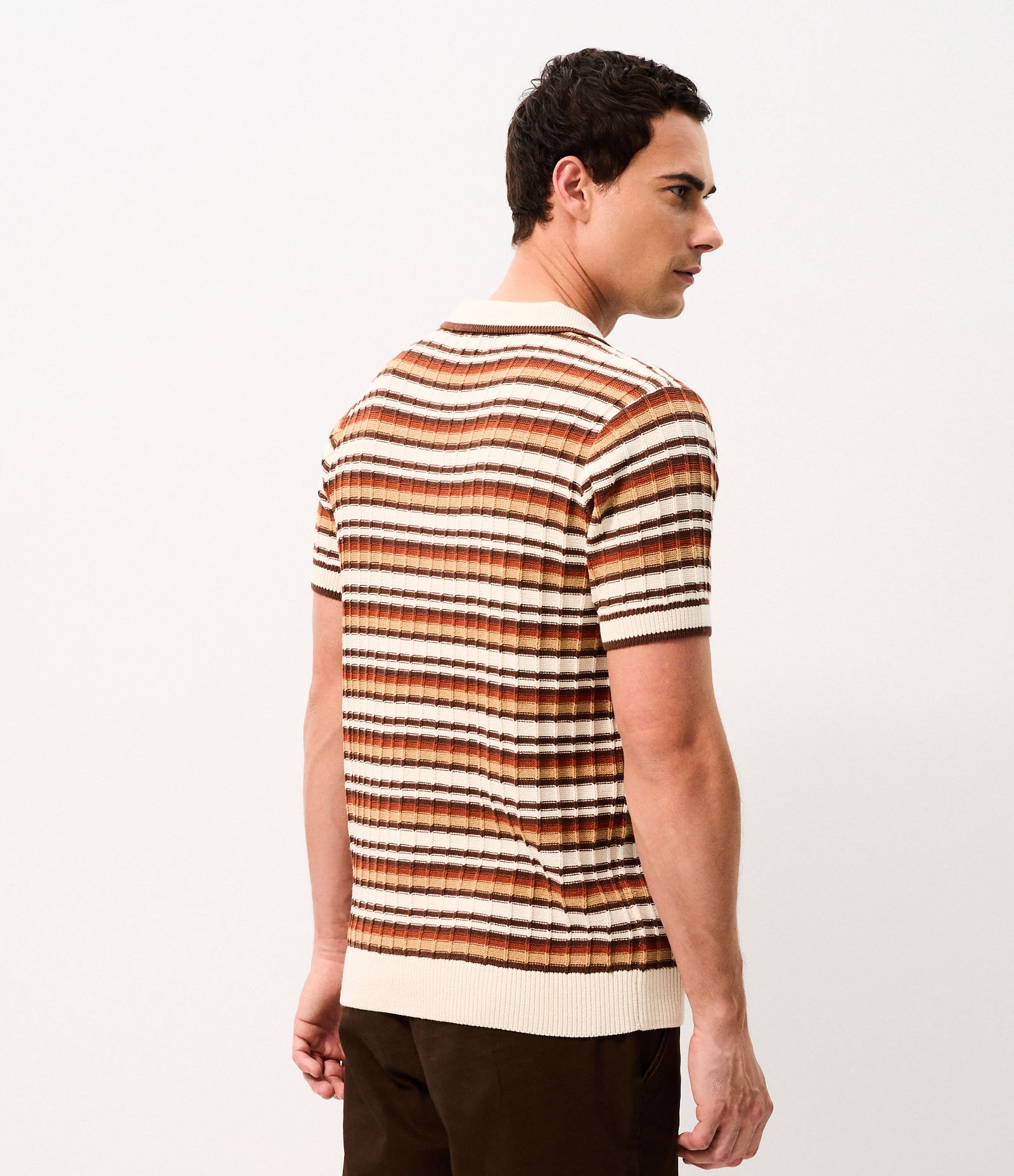 Polo Tricô Listrado Horizontal Vintage Branco 3