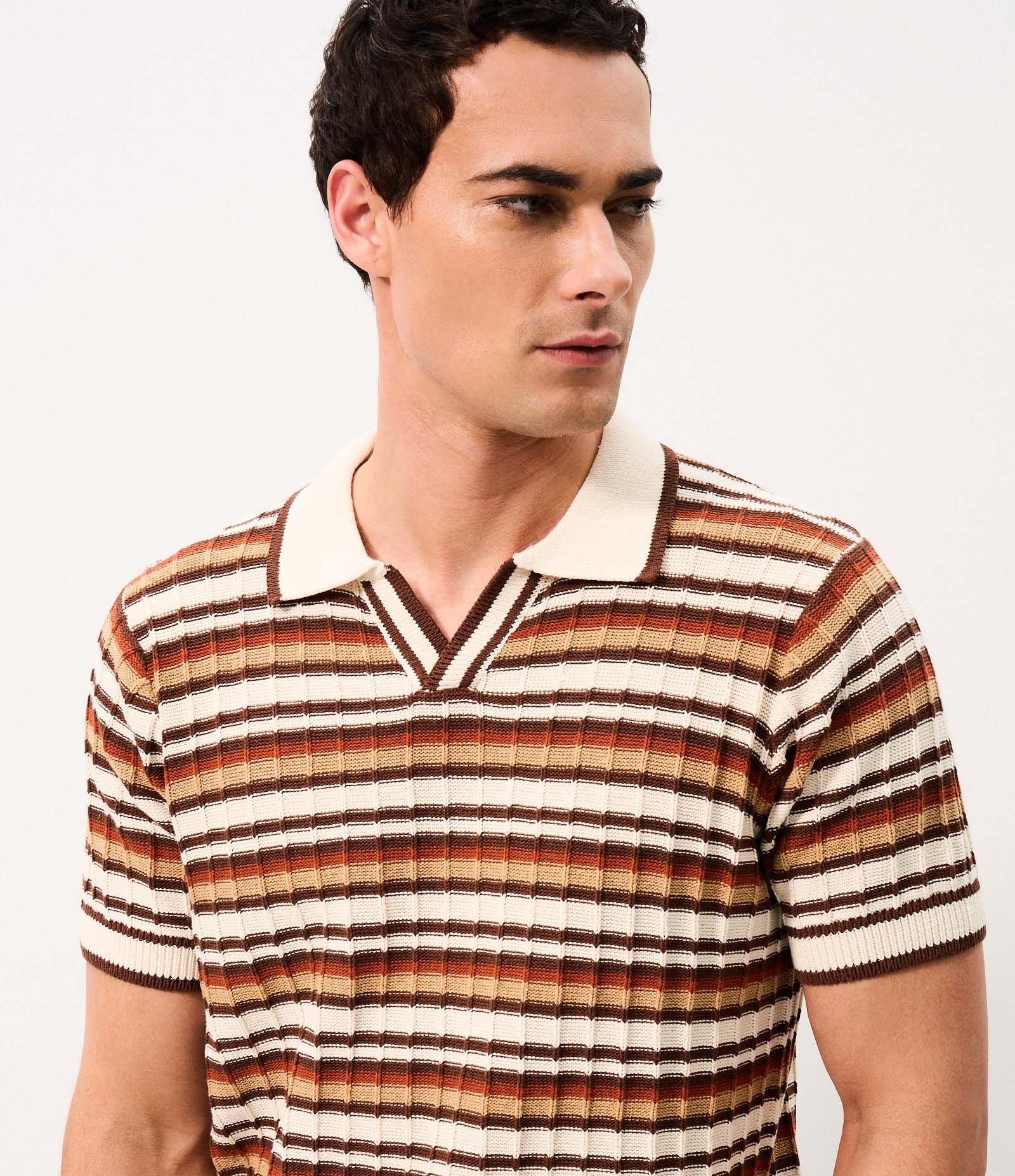 Polo Tricô Listrado Horizontal Vintage Branco 4