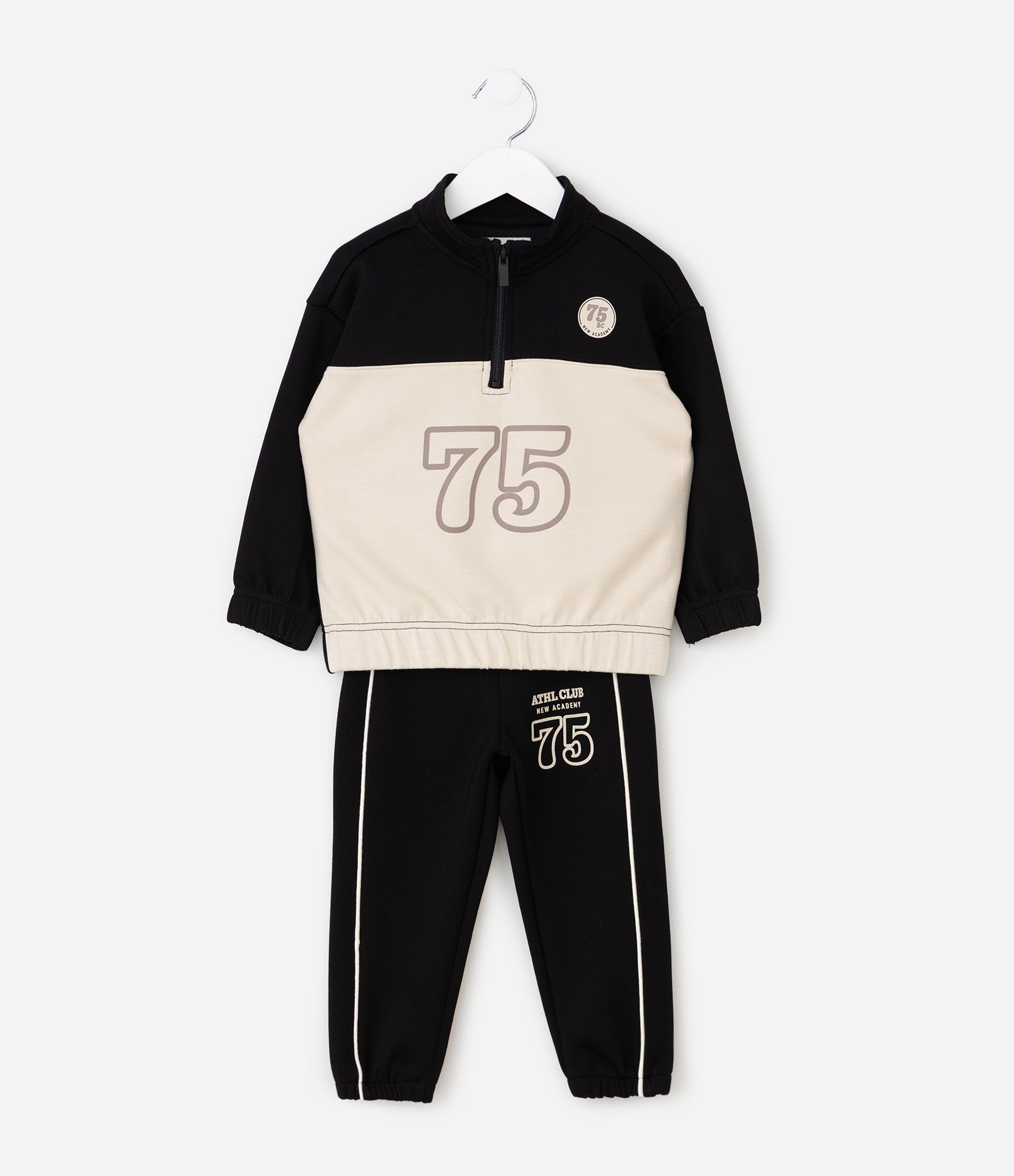 Conjunto Infantil com Meio Zíper e Lettering – Tam 1 a 6 Anos Preto/Off White 2