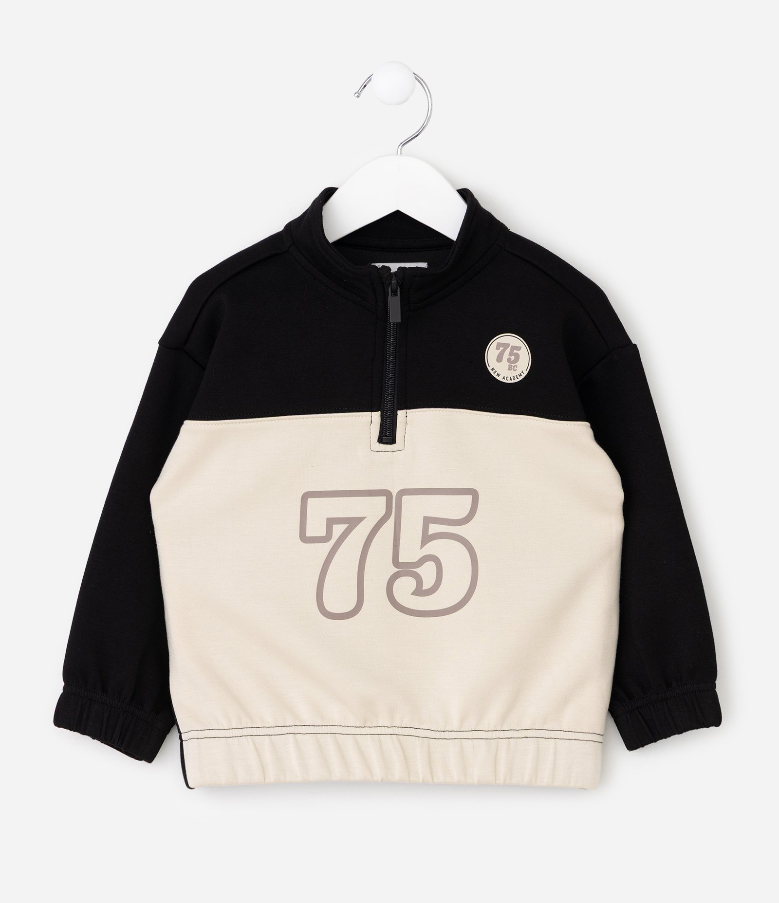 Conjunto Infantil com Meio Zíper e Lettering – Tam 1 a 6 Anos Preto/Off White 3