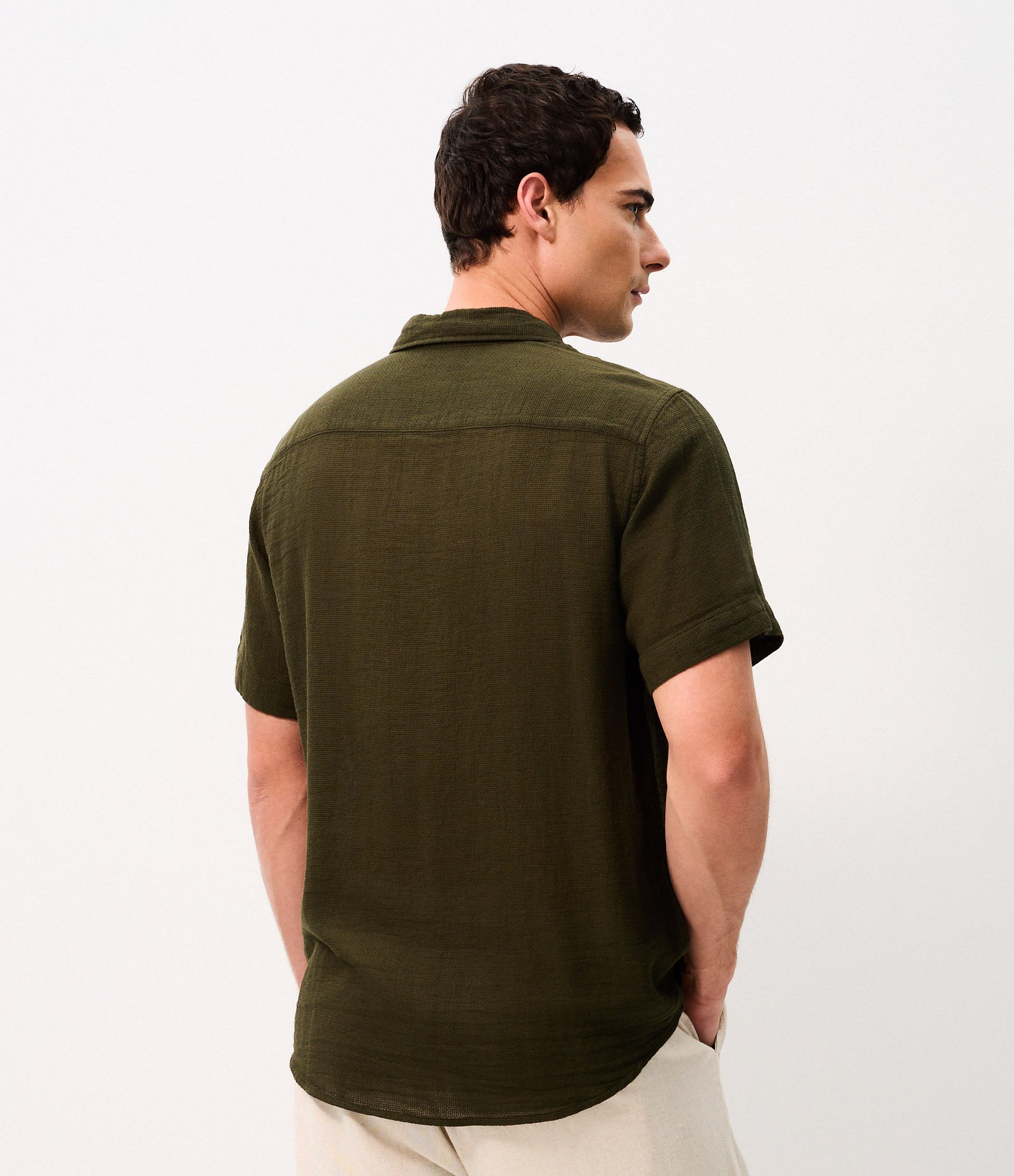 Camisa Comfort em Algodão com Textura Verde Escuro 3