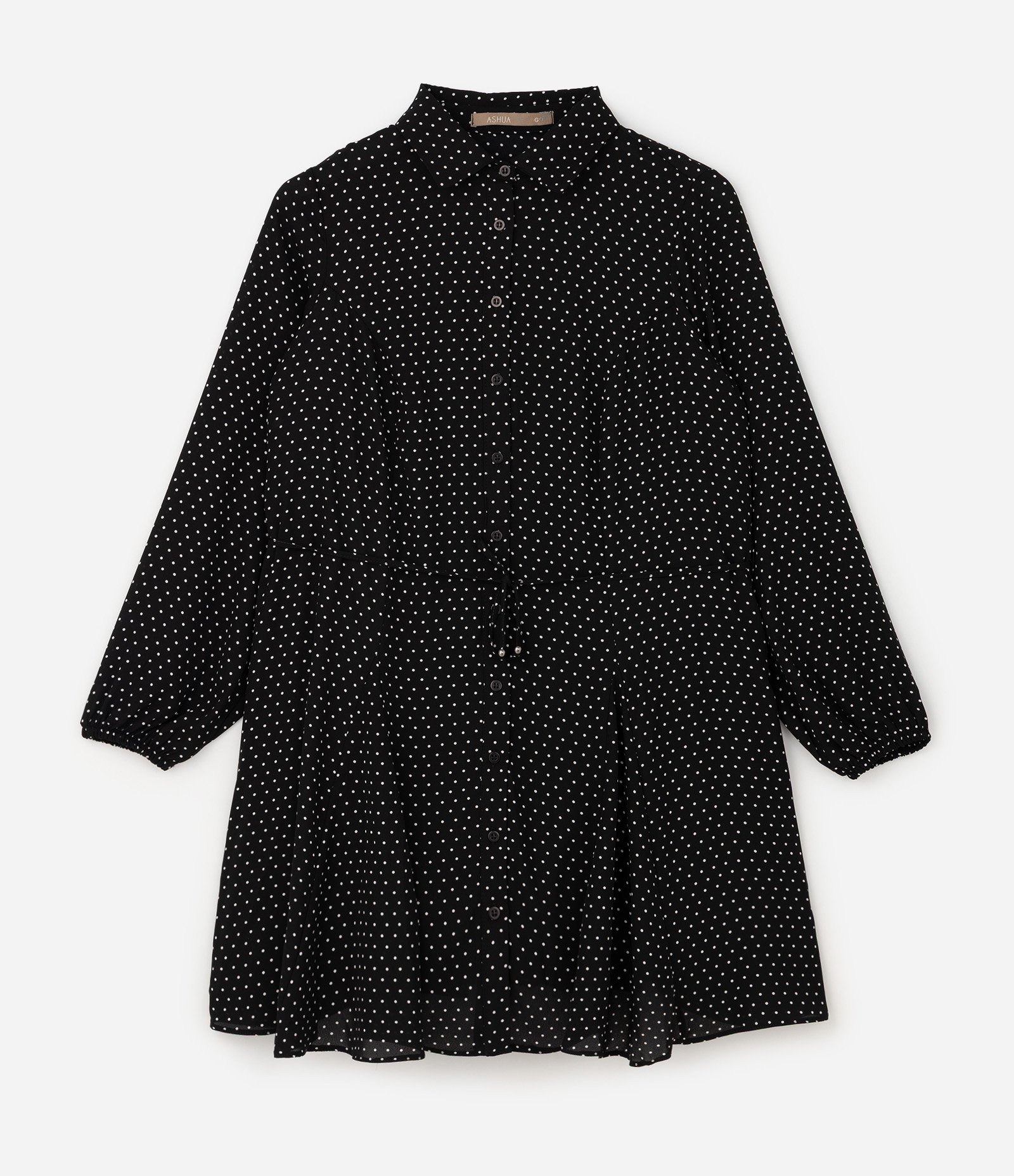 Vestido Chemise Poá com Cinto Curve & Plus Size Preto 1