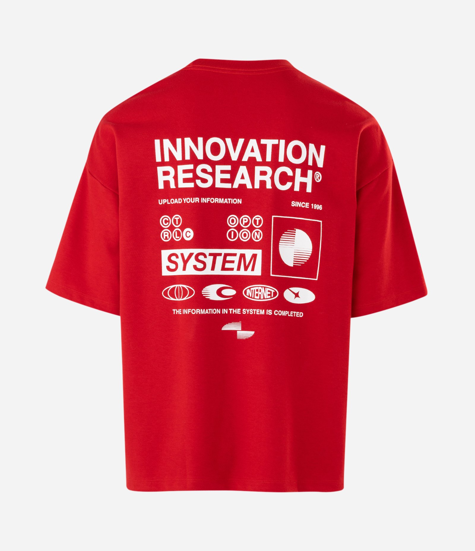 Camiseta Manga Curta em Algodão com Lettering Innovation Research Oversized Vermelho 6
