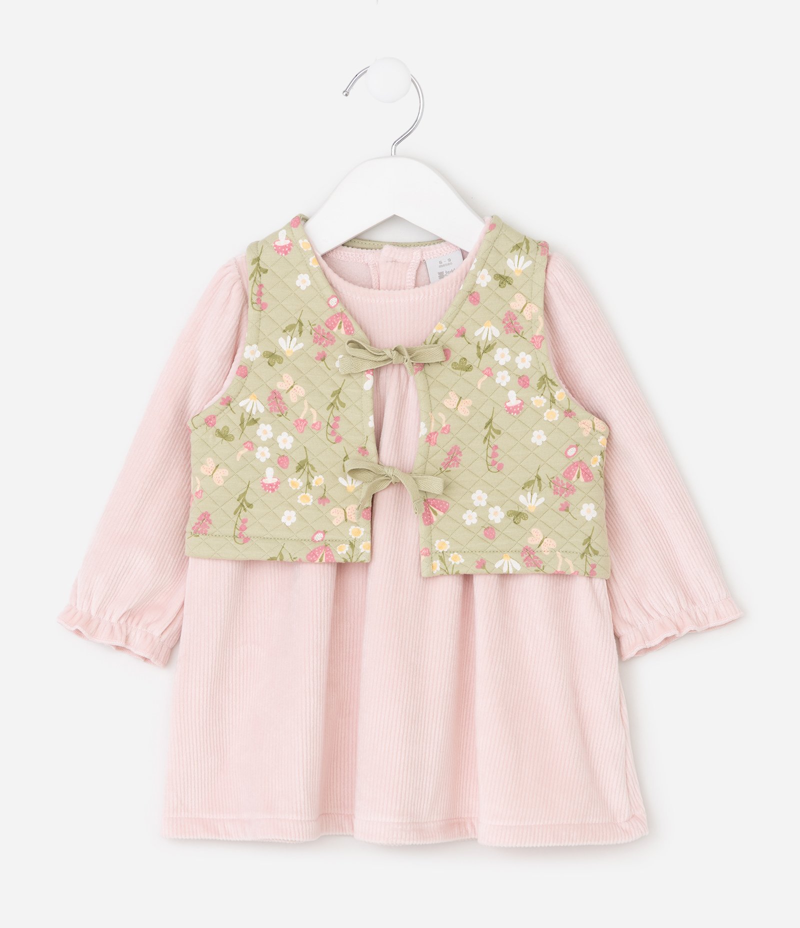 Vestido Bebê em Fleece com Colete Matelassê Floral – Tam 0 a 18 Meses Rosa/Verde 2