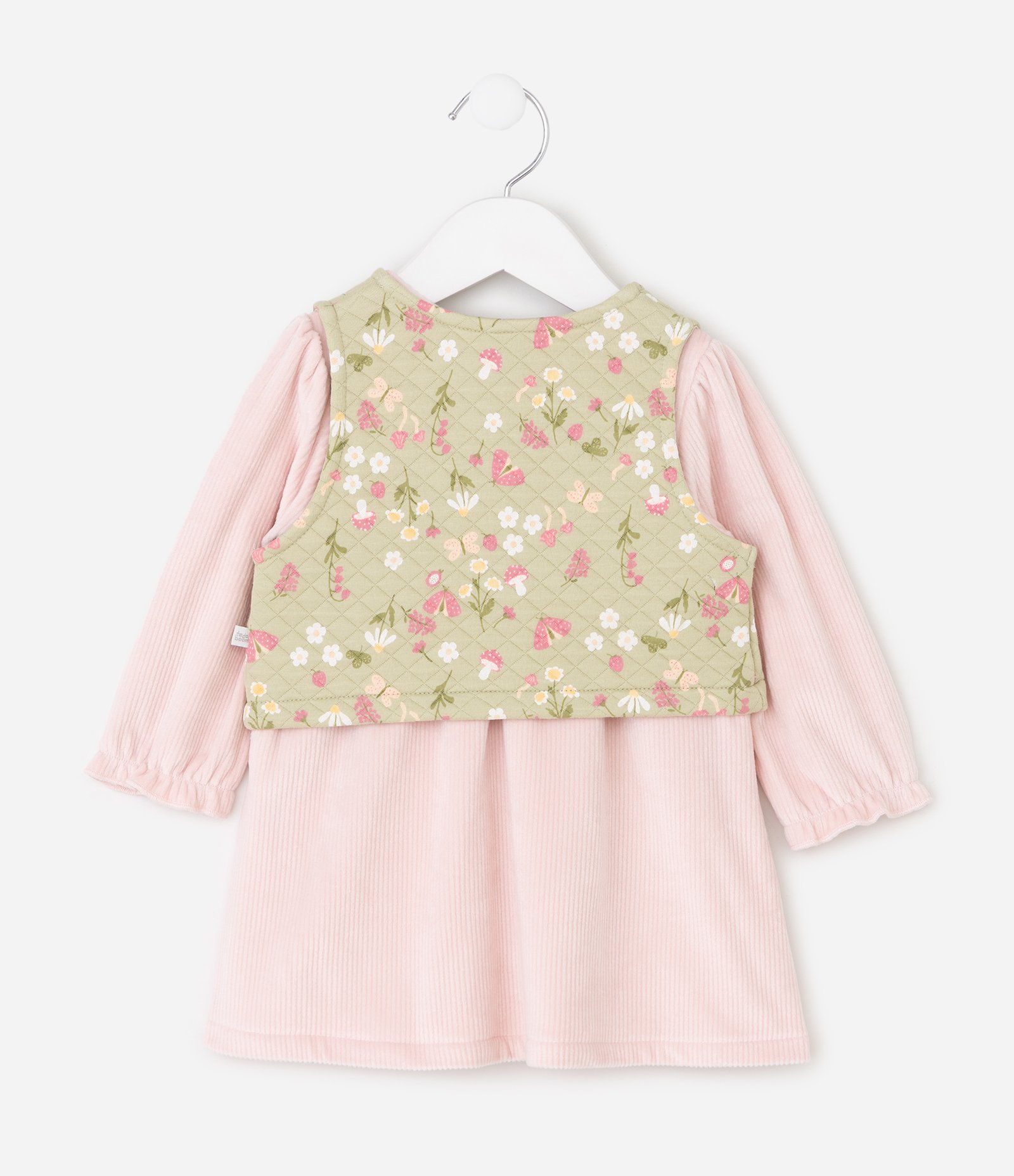 Vestido Bebê em Fleece com Colete Matelassê Floral – Tam 0 a 18 Meses Rosa/Verde 3