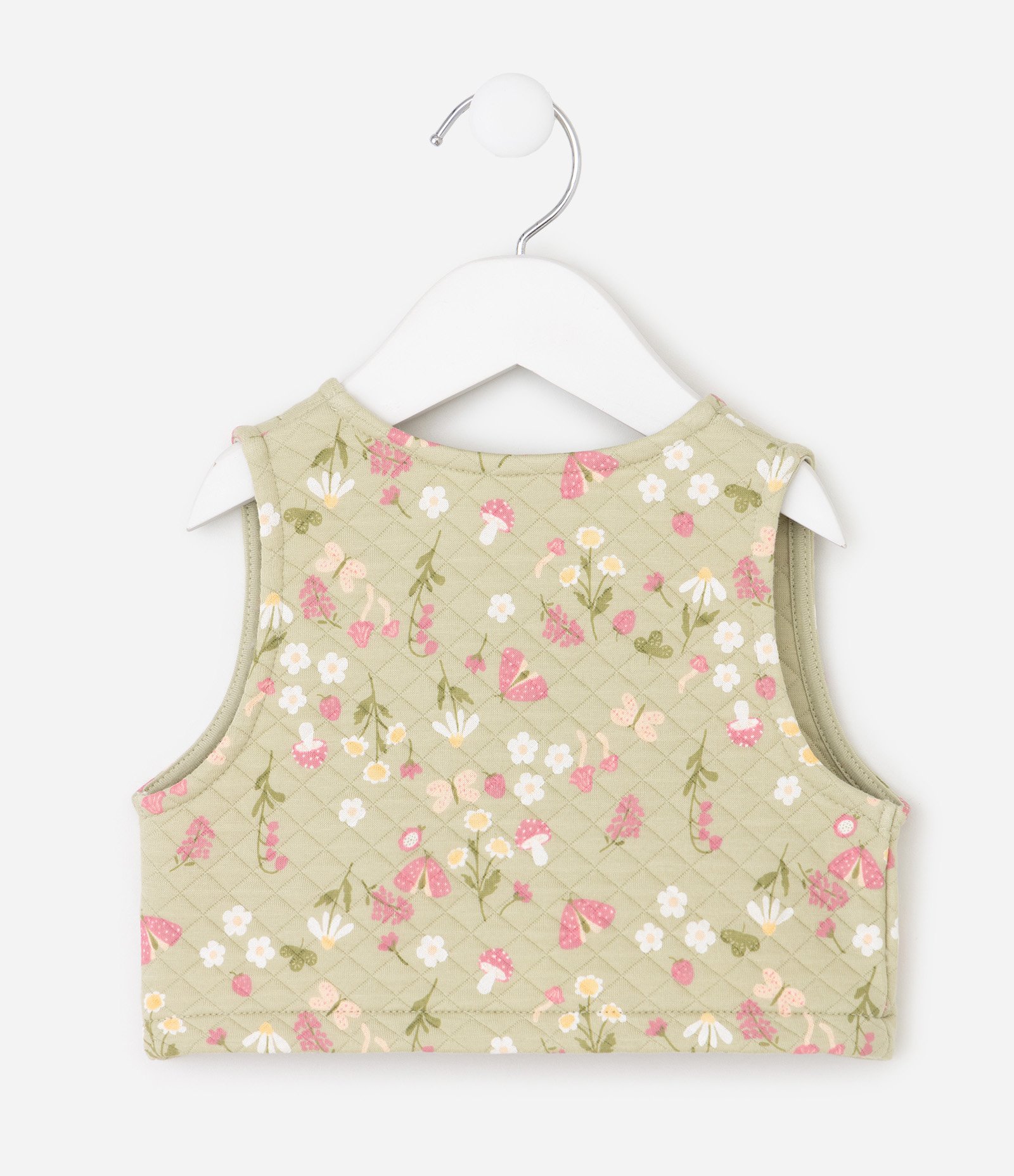 Vestido Bebê em Fleece com Colete Matelassê Floral – Tam 0 a 18 Meses Rosa/Verde 8