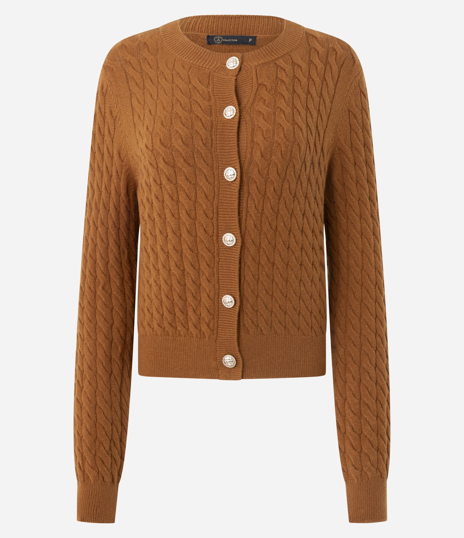 Cardigan Curto em Tricô com Abotoamento Frontal Marrom 5