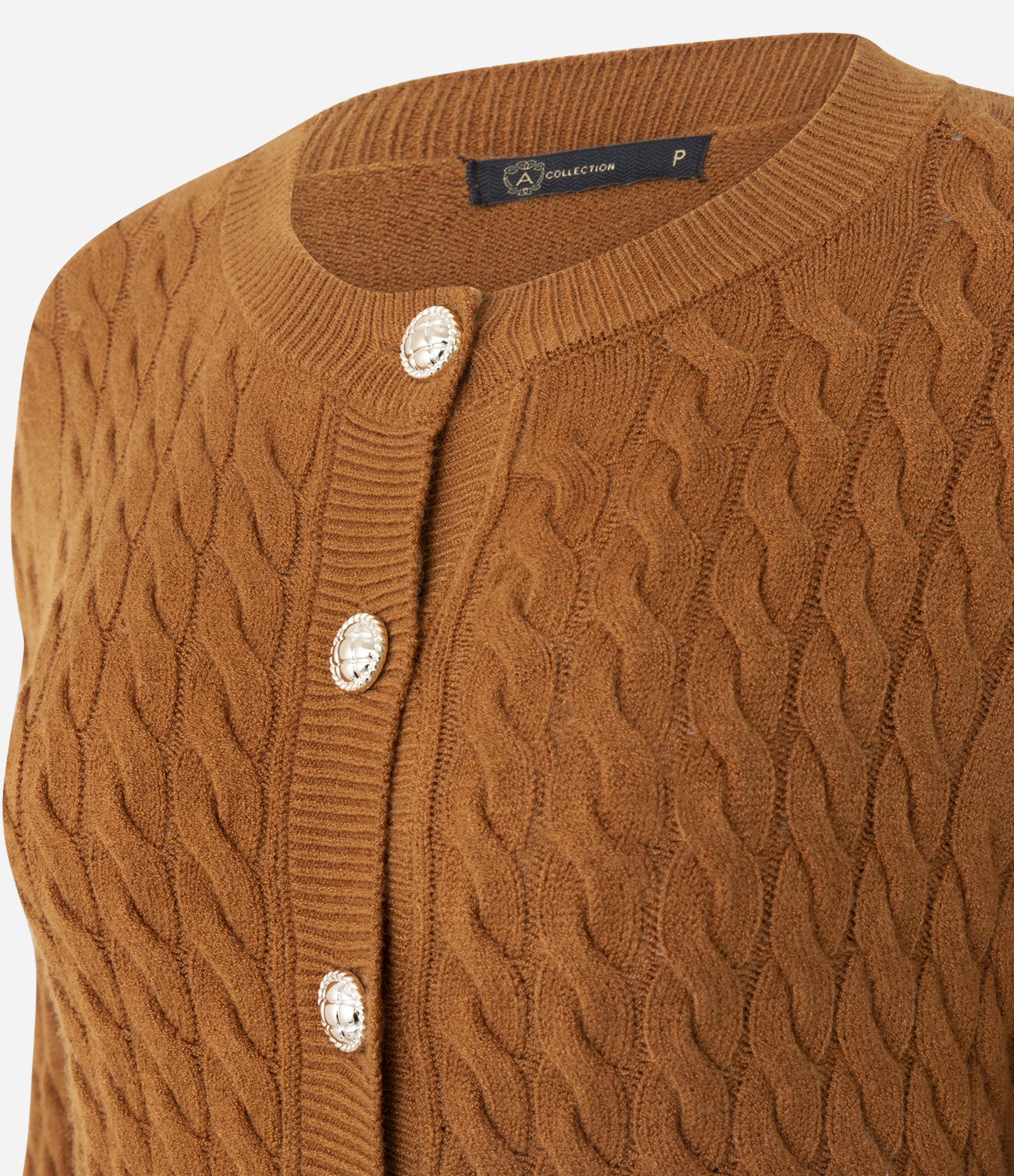 Cardigan Curto em Tricô com Abotoamento Frontal Marrom 6