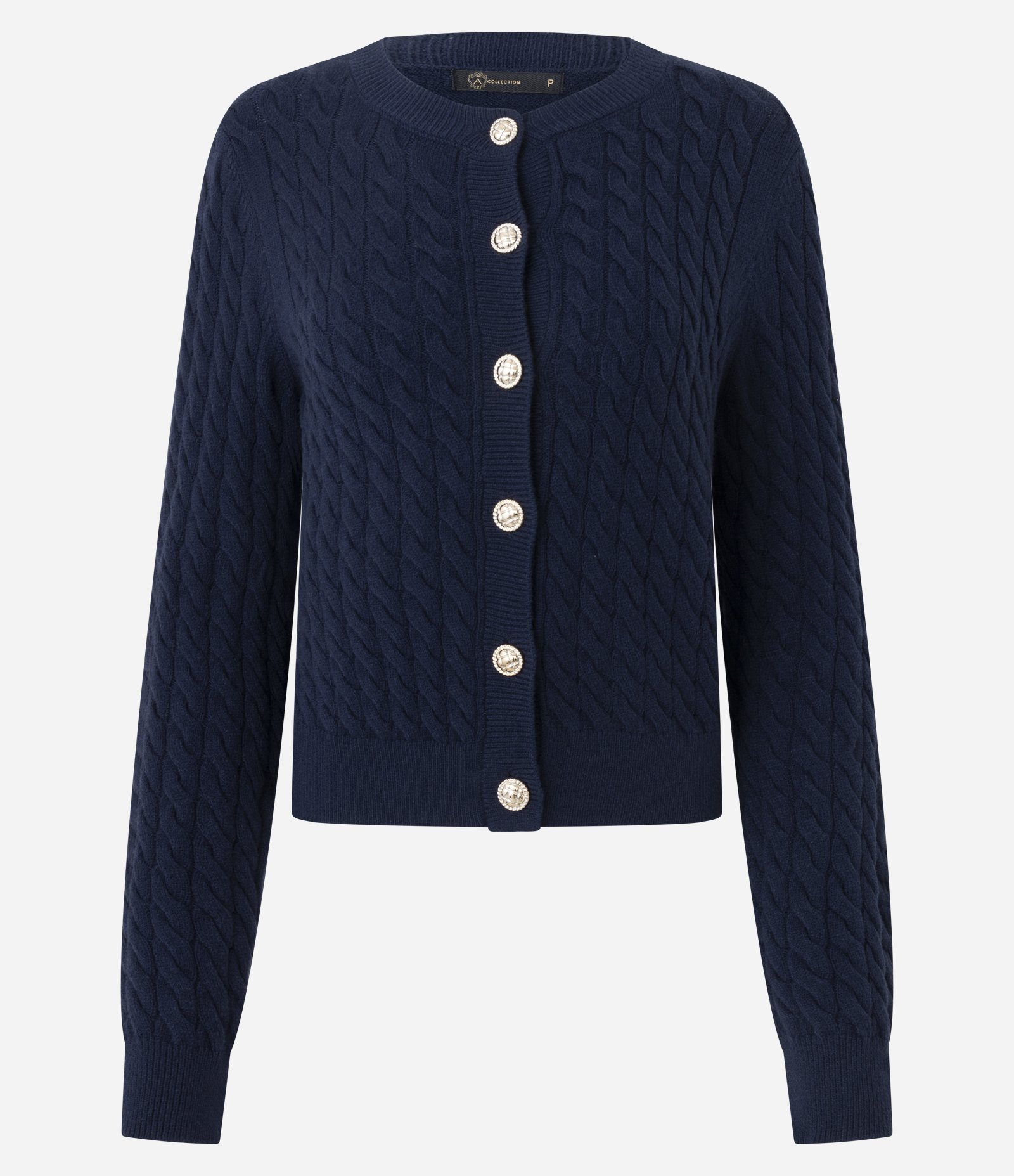 Cardigan Curto em Tricô com Abotoamento Frontal Azul 2