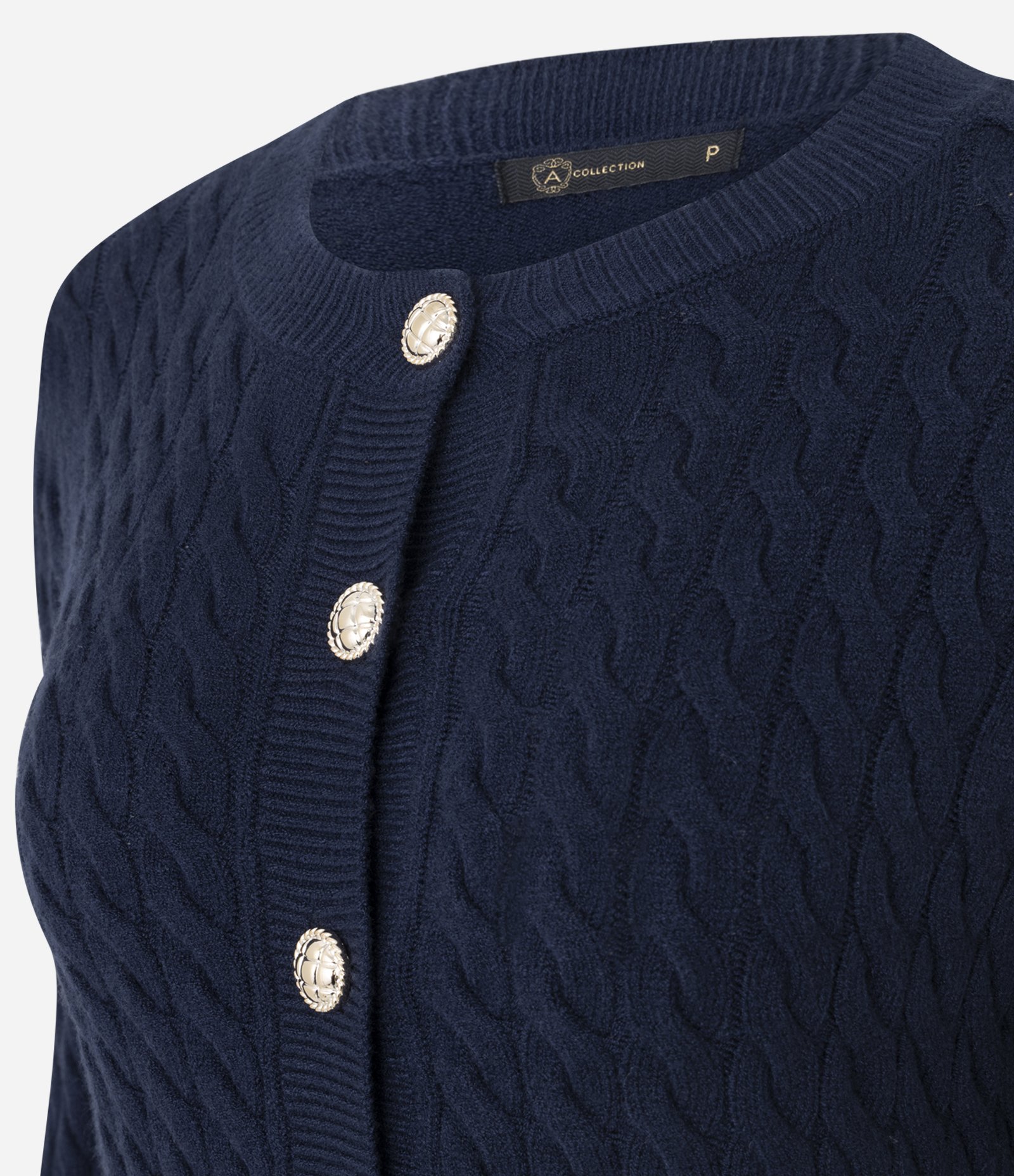 Cardigan Curto em Tricô com Abotoamento Frontal Azul 3