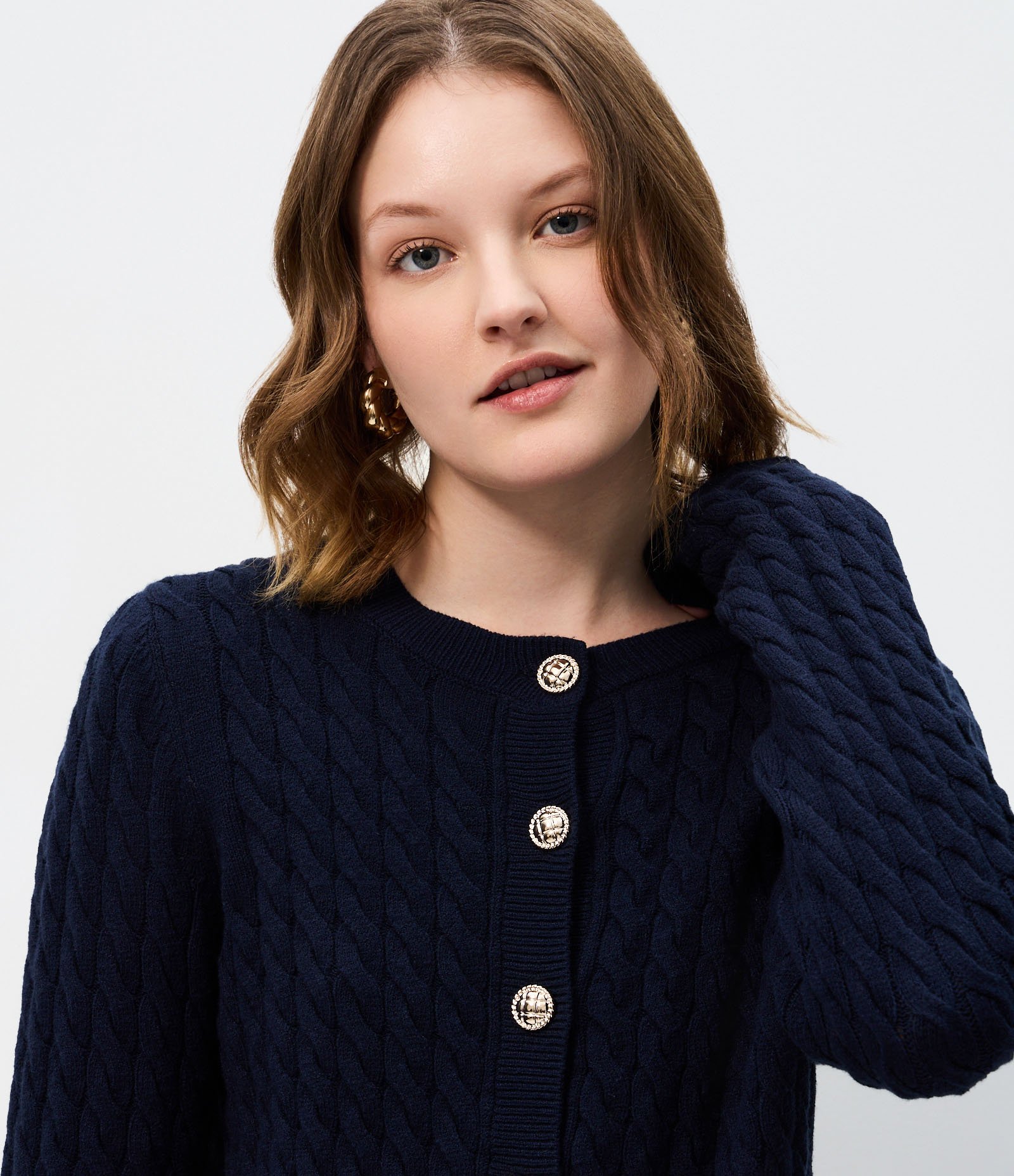 Cardigan Curto em Tricô com Abotoamento Frontal Azul 3