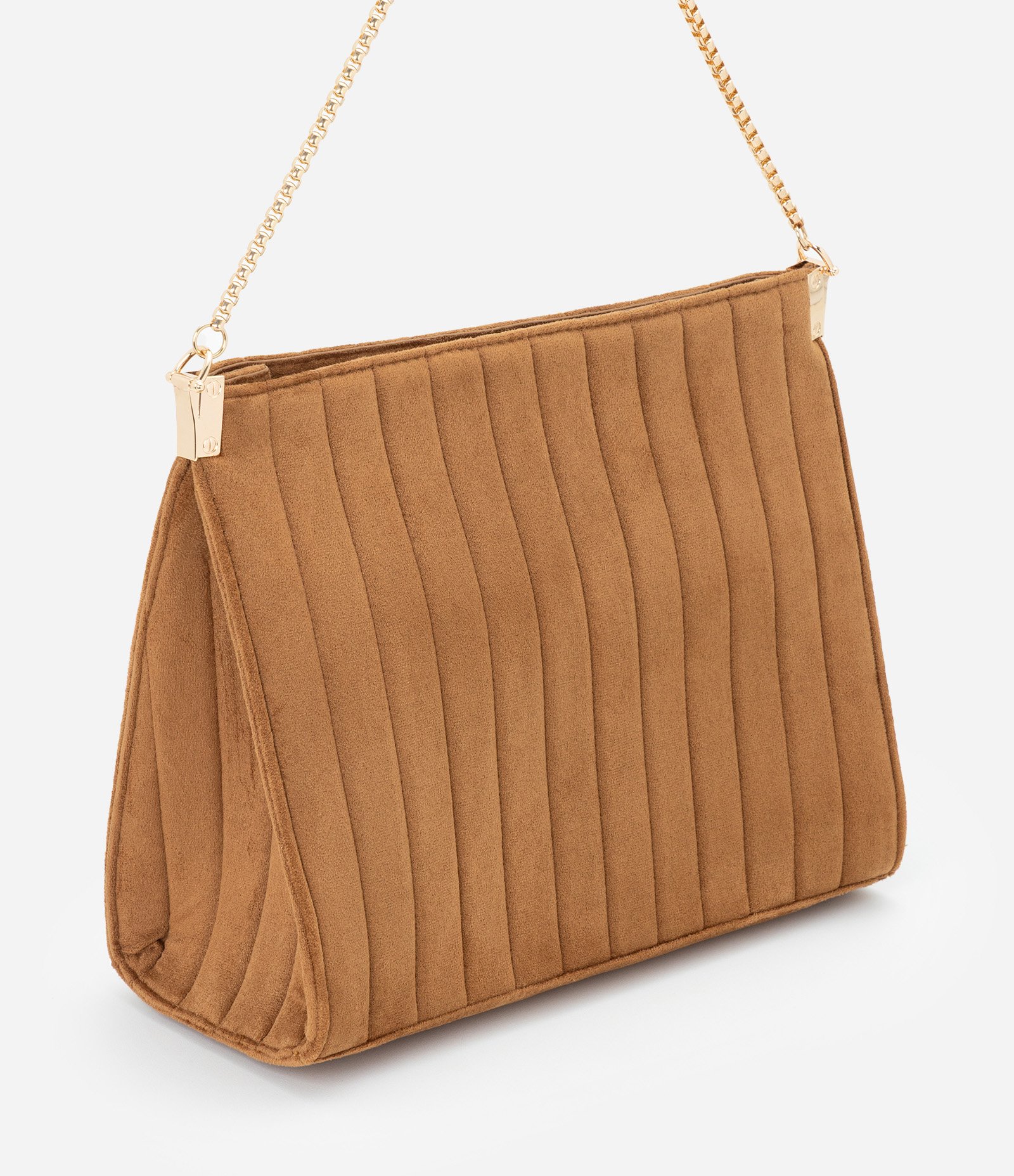 Bolsa Shoulder Média em Suede com Alça de Corrente Marrom 2