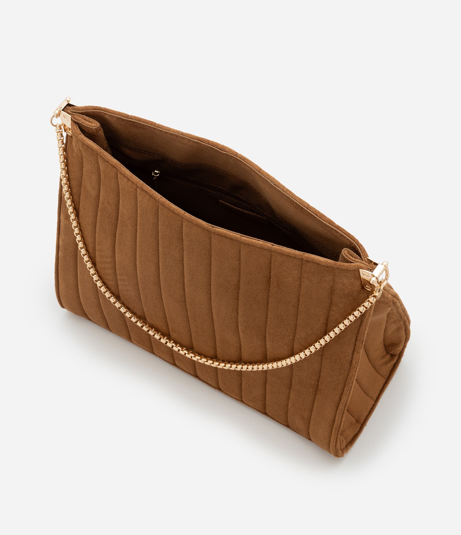 Bolsa Shoulder Média em Suede com Alça de Corrente Marrom 7