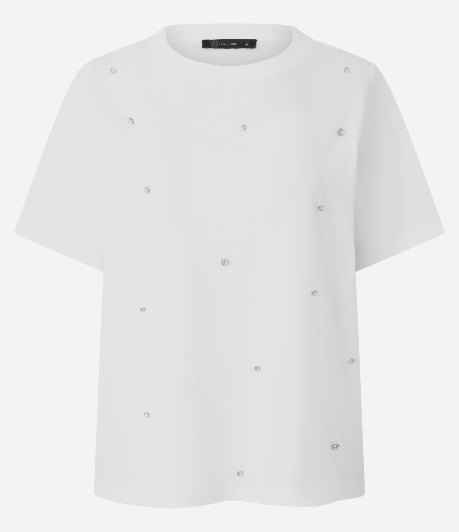 Camiseta Regular em Algodão com Aplicação de Brilhos Branco 5