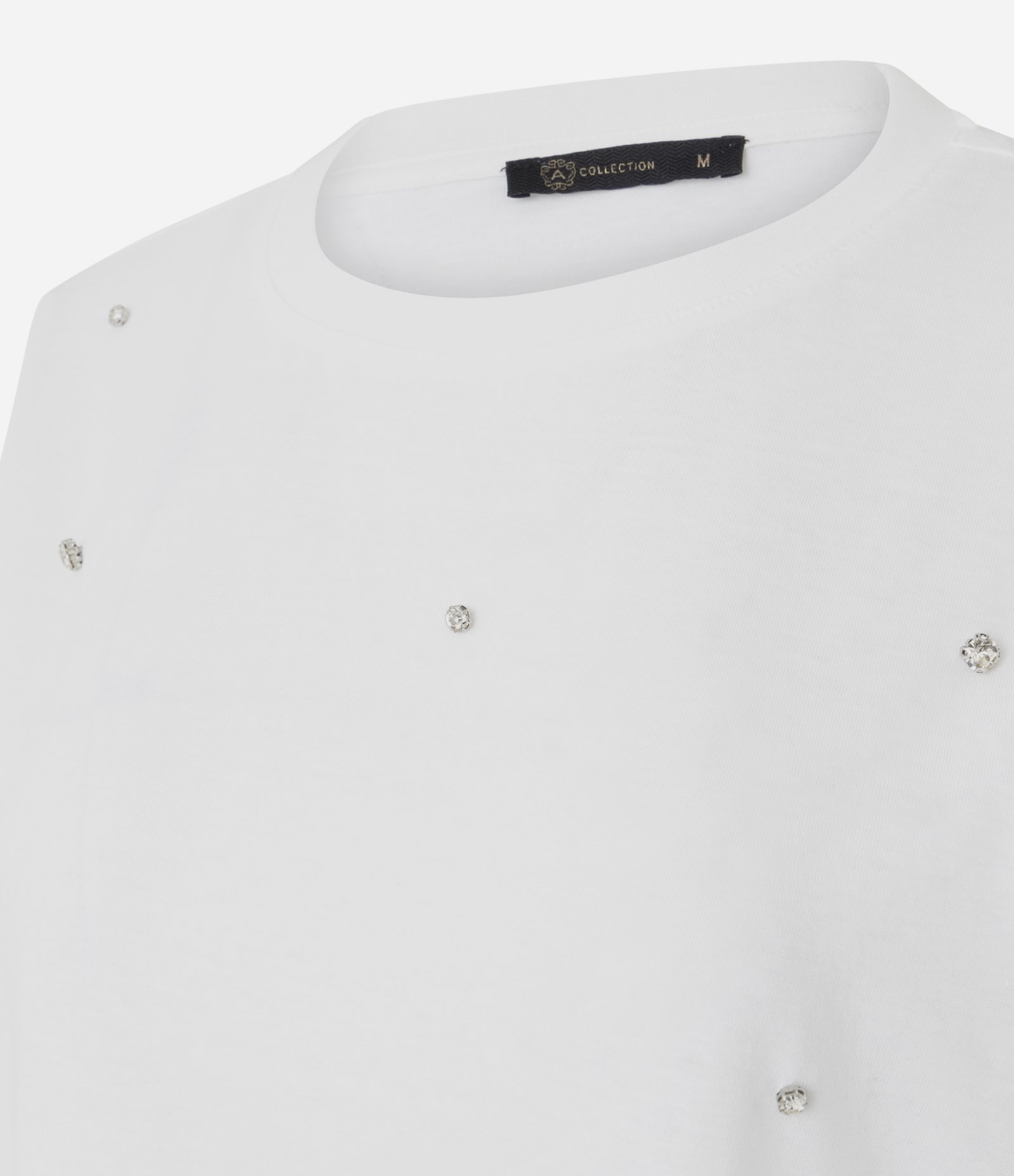 Camiseta Regular em Algodão com Aplicação de Brilhos Branco 6