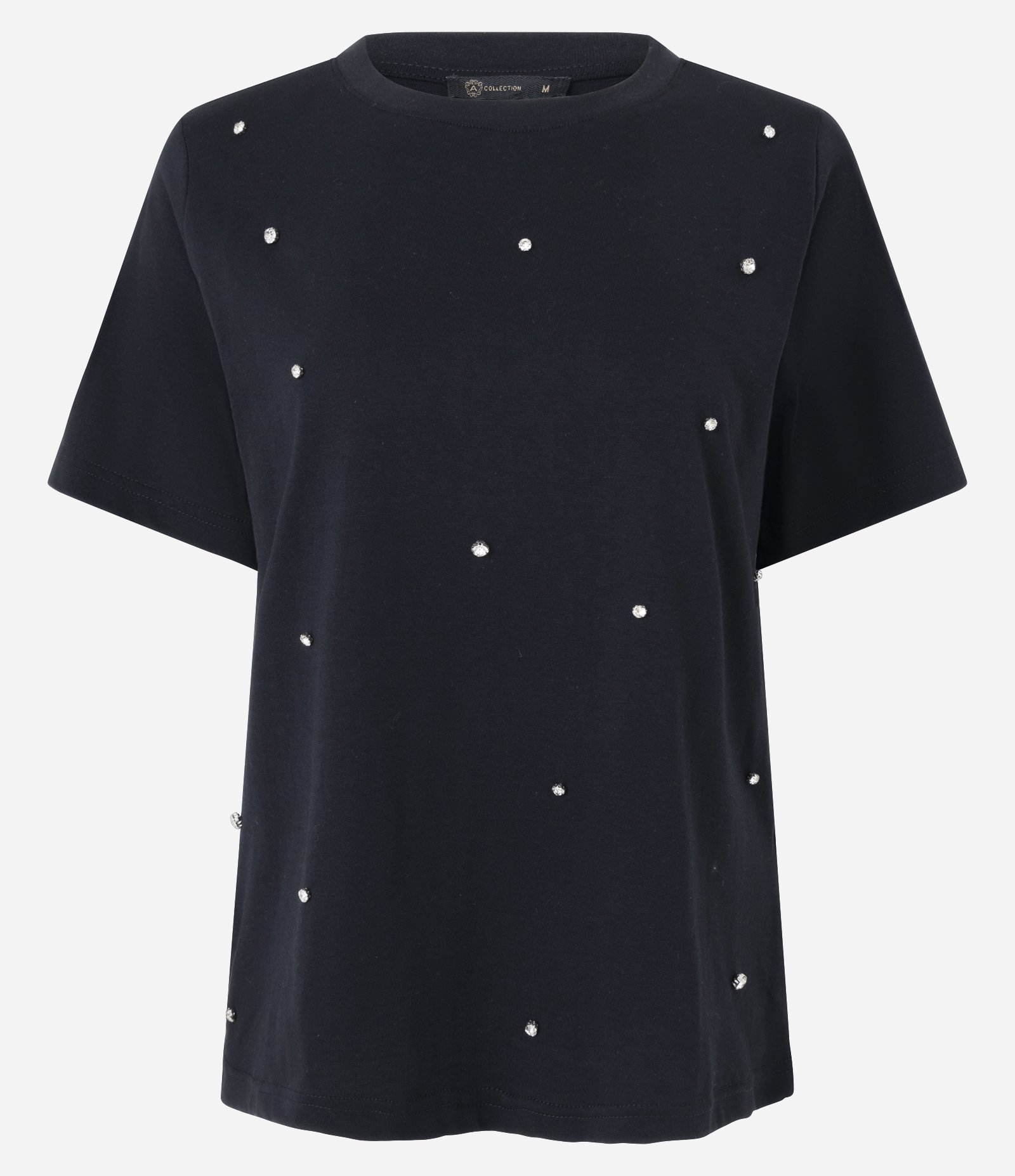 Camiseta Regular em Algodão com Aplicação de Brilhos Preto 5