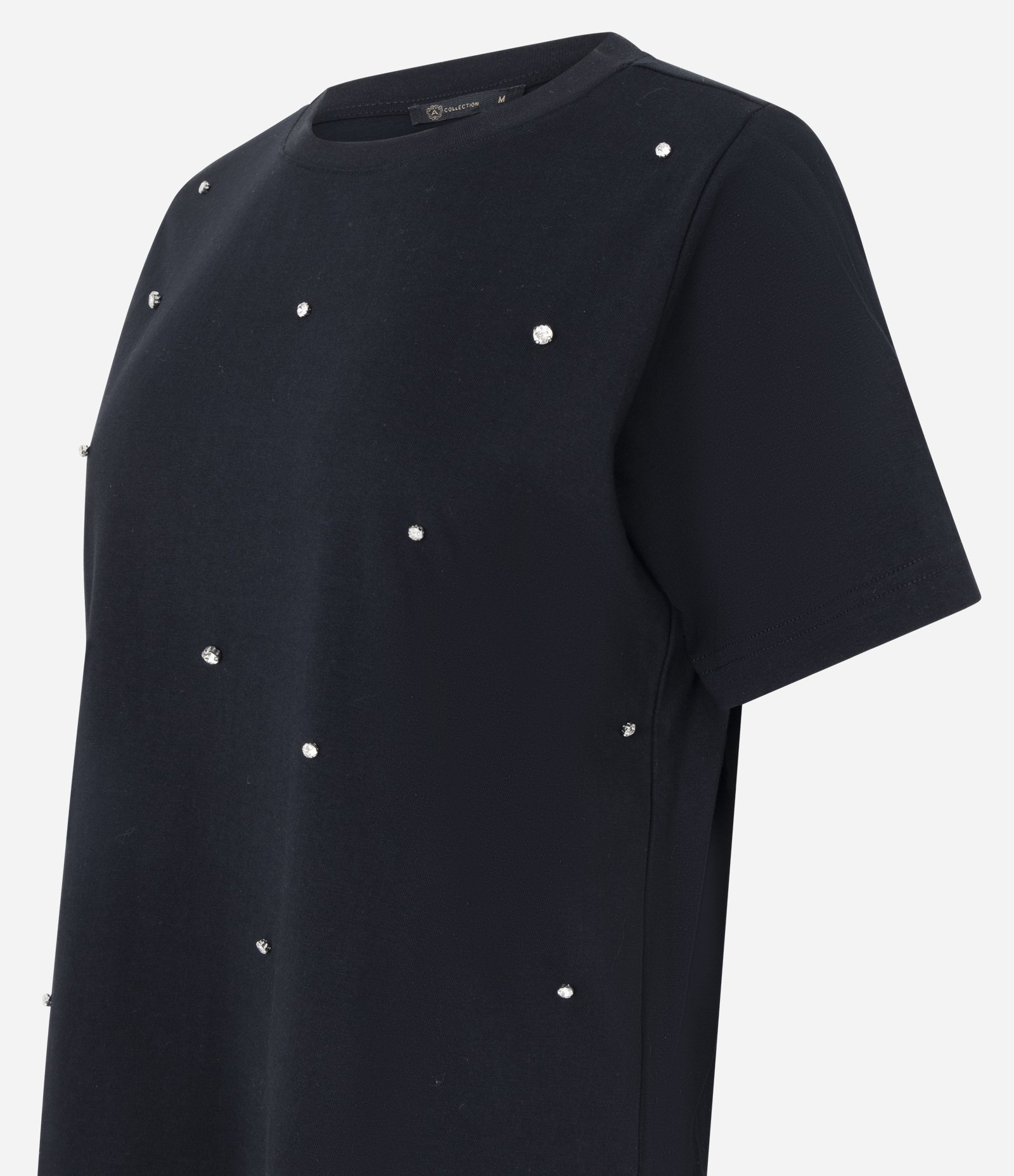 Camiseta Regular em Algodão com Aplicação de Brilhos Preto 6
