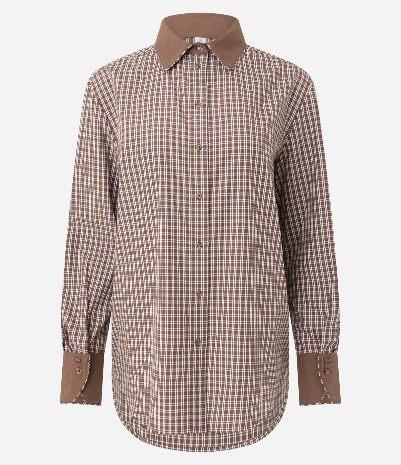 Camisa em Tricoline Xadrez com Gola e Punhos Contrastantes Marrom 3