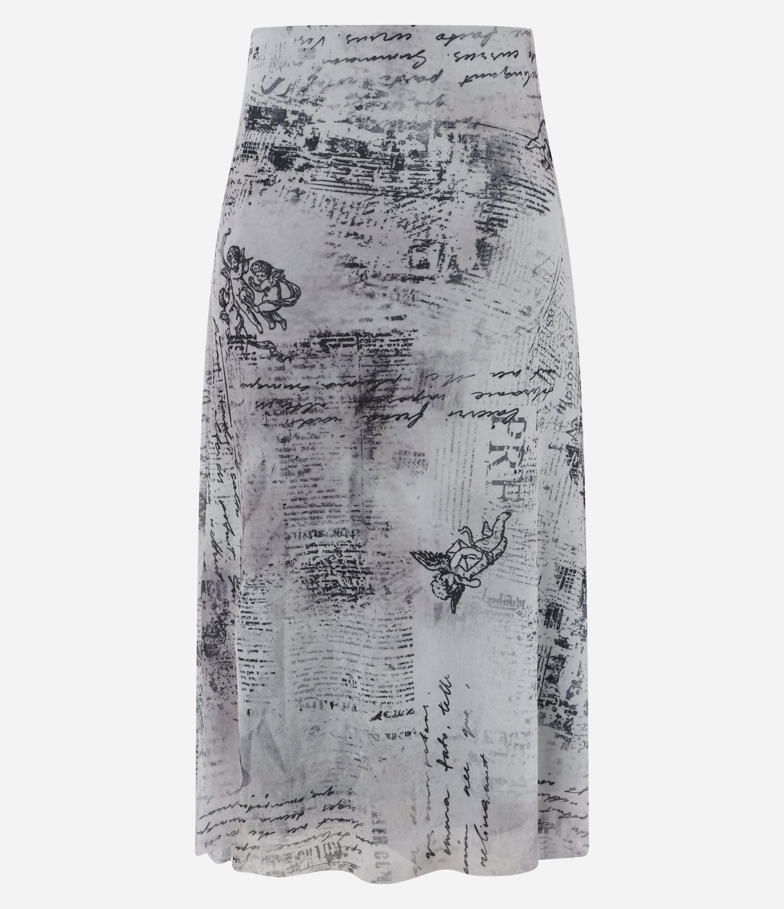 Saia New Midi em Tule com Estampa de Jornal Cinza/Preto 6