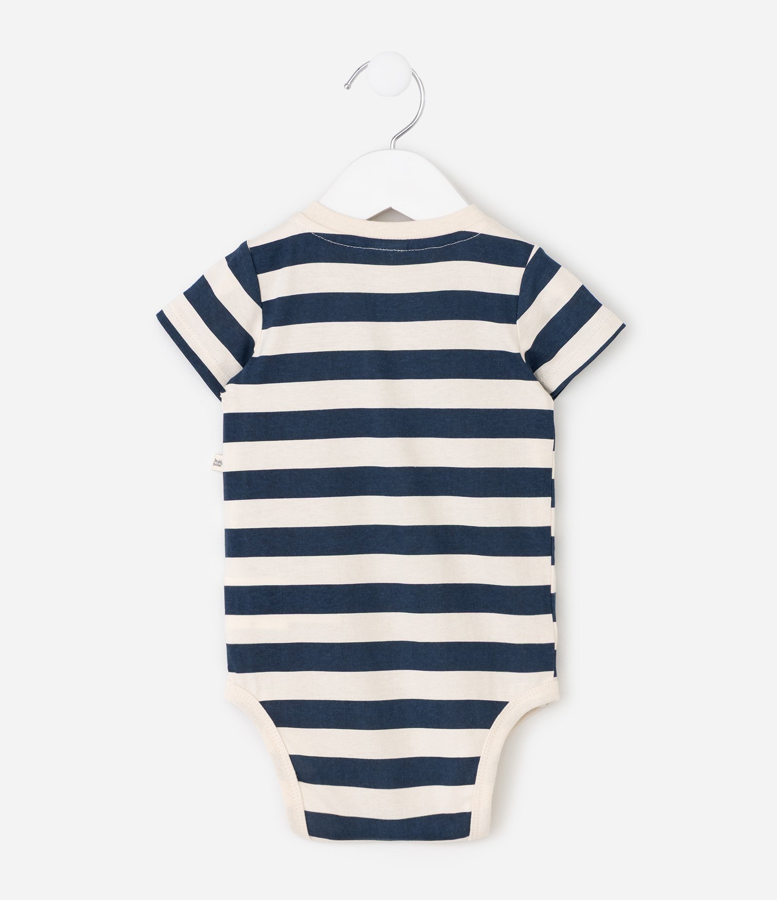 Conjunto Infantil Body Listrado e Jardineira com Bordado Urso – Tam 0 a 18 Meses Bege/Branco/Azul 5
