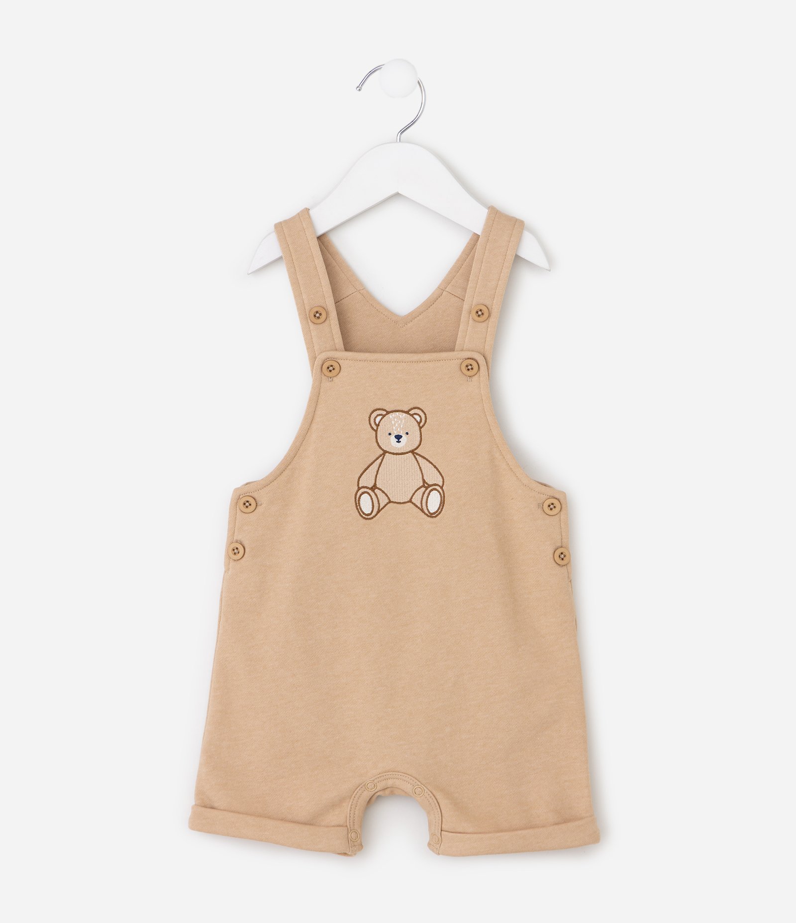Conjunto Infantil Body Listrado e Jardineira com Bordado Urso – Tam 0 a 18 Meses Bege/Branco/Azul 7