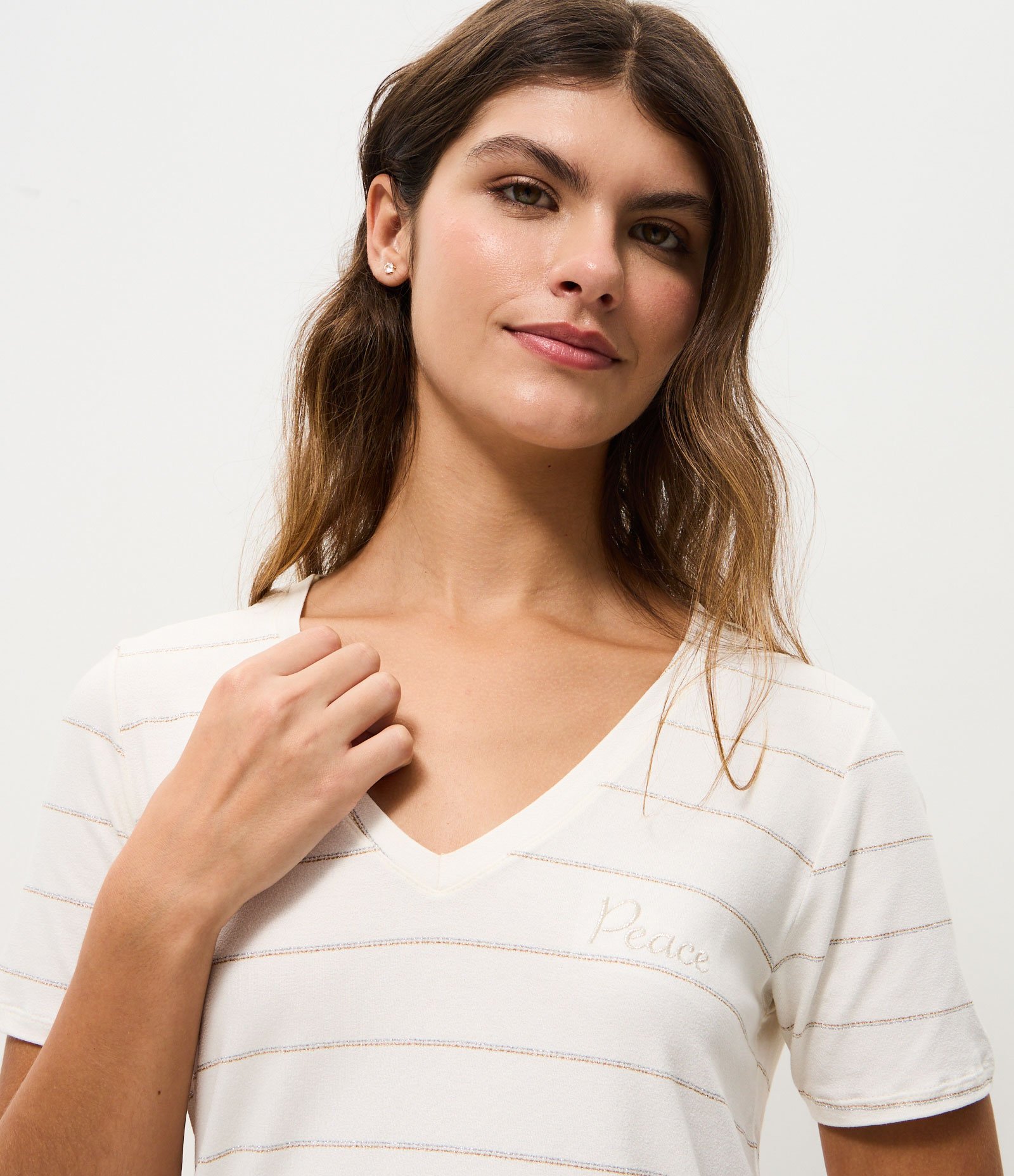 Pijama Curto em Viscolycra com Estampa Listrada Branco 2