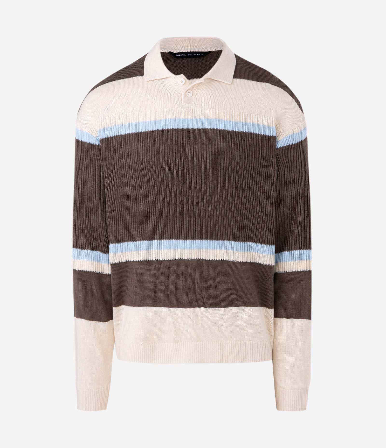 Suéter Masculino Retilínea Listrado com Gola Polo Marrom 4