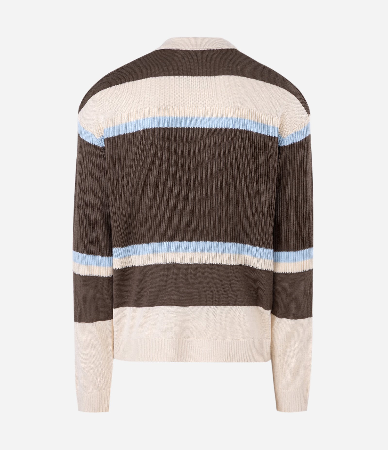 Suéter Masculino Retilínea Listrado com Gola Polo Marrom 5