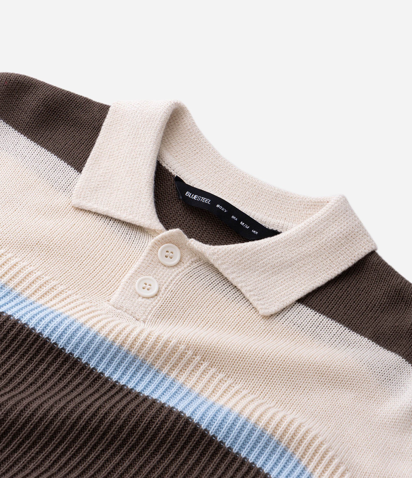 Suéter Masculino Retilínea Listrado com Gola Polo Marrom 8