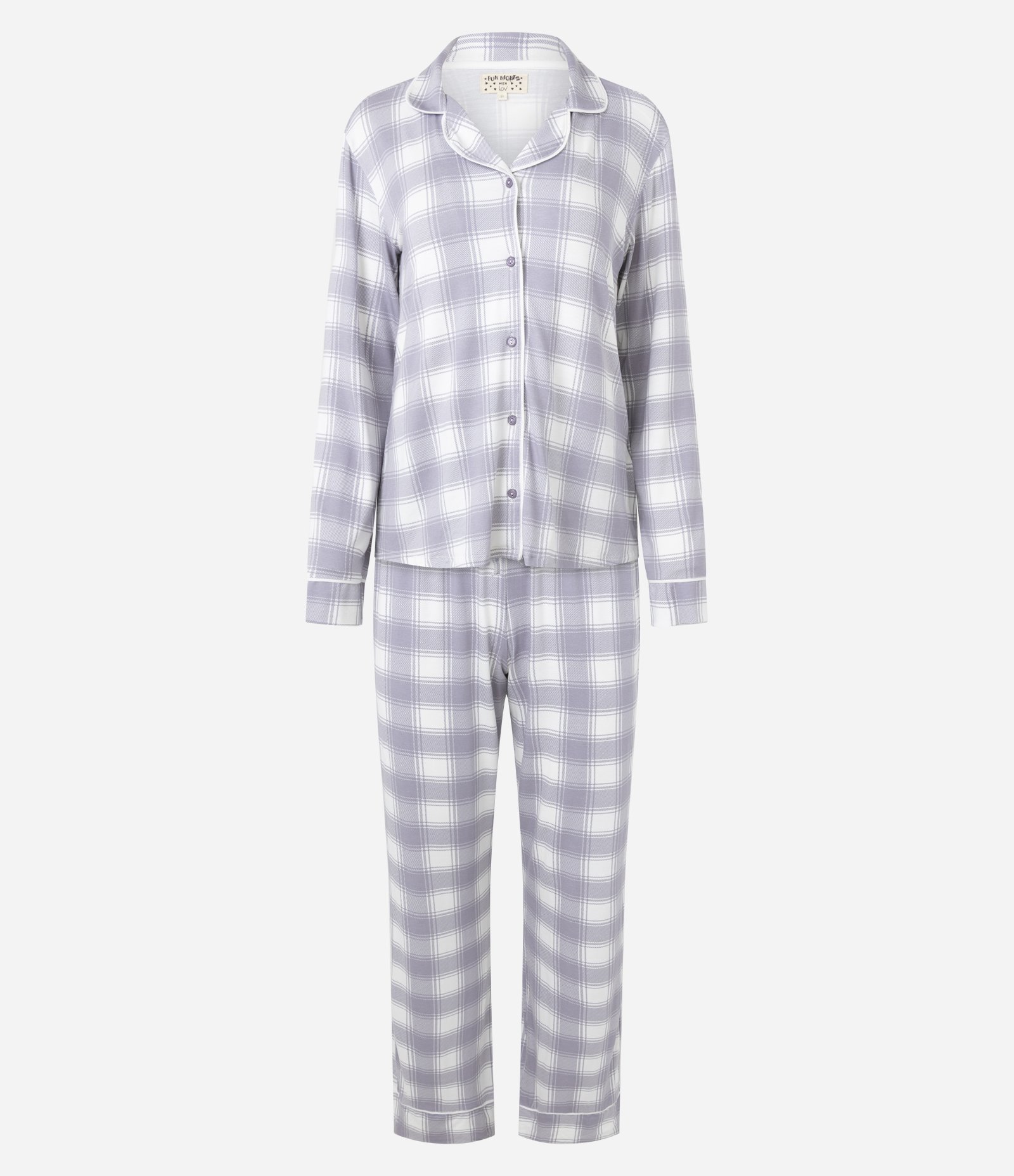 Pijama Americano em Viscolycra com Estampa Xadrez Lilás 5