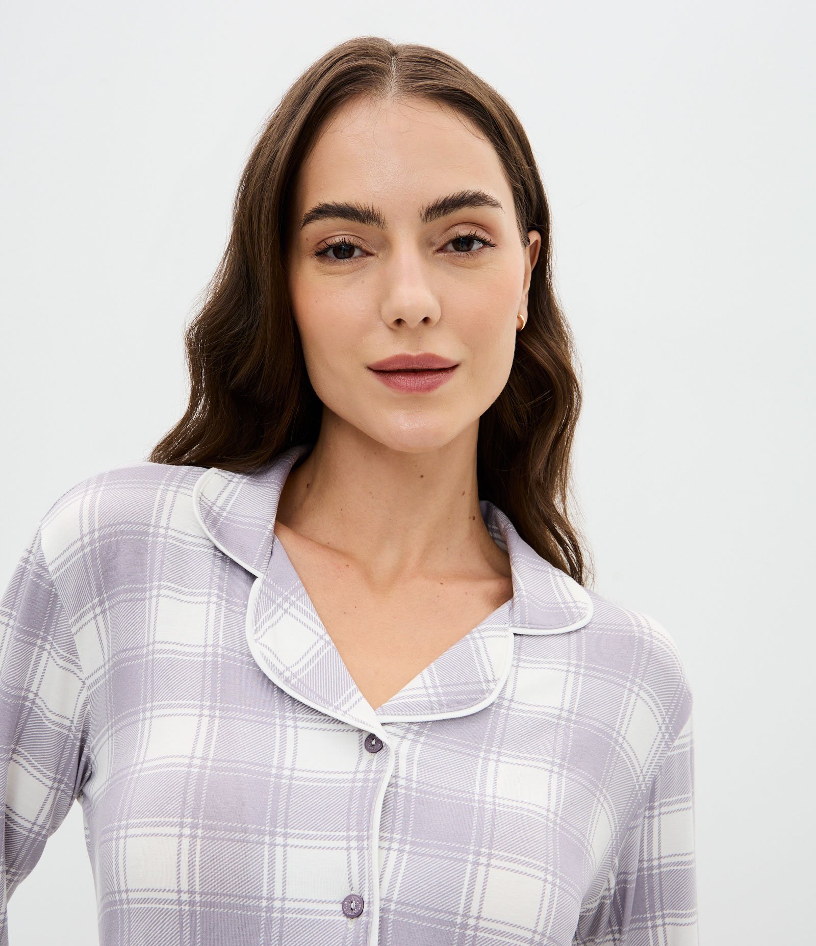 Pijama Americano em Viscolycra com Estampa Xadrez Lilás 3