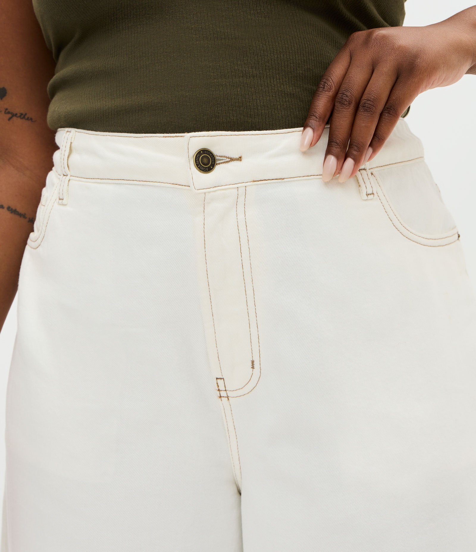 Calça Jeans Wide com Costura Contrastante Curve & Plus Size Branco 3
