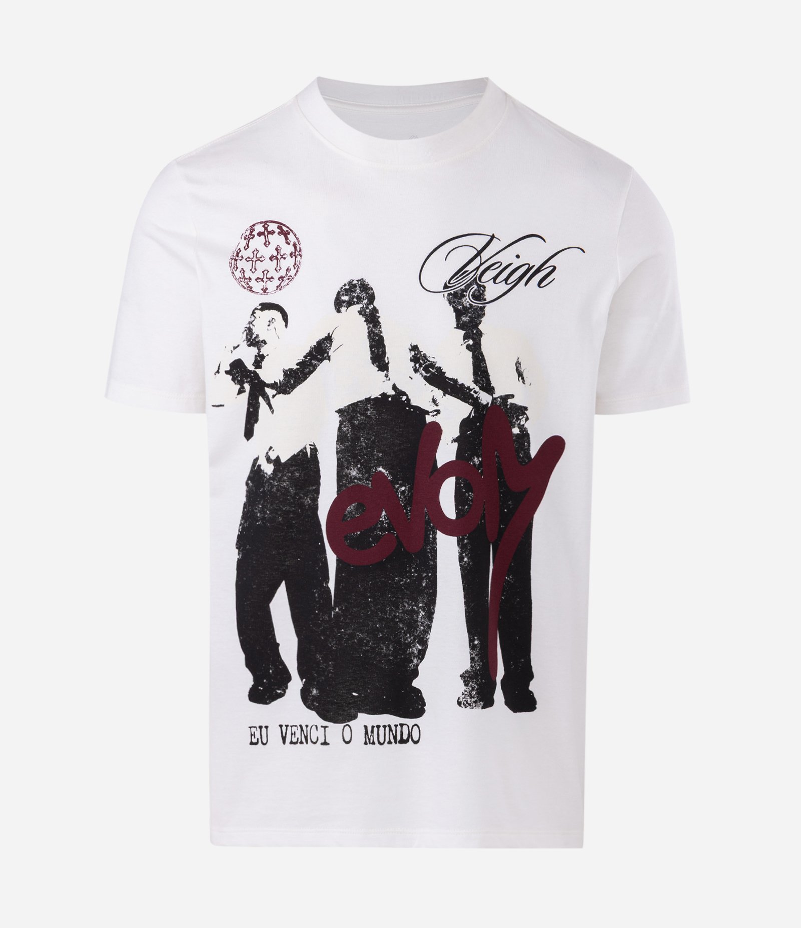 Camiseta em Algodão com Estampa Eu Venci o Mundo Veigh Branco 9