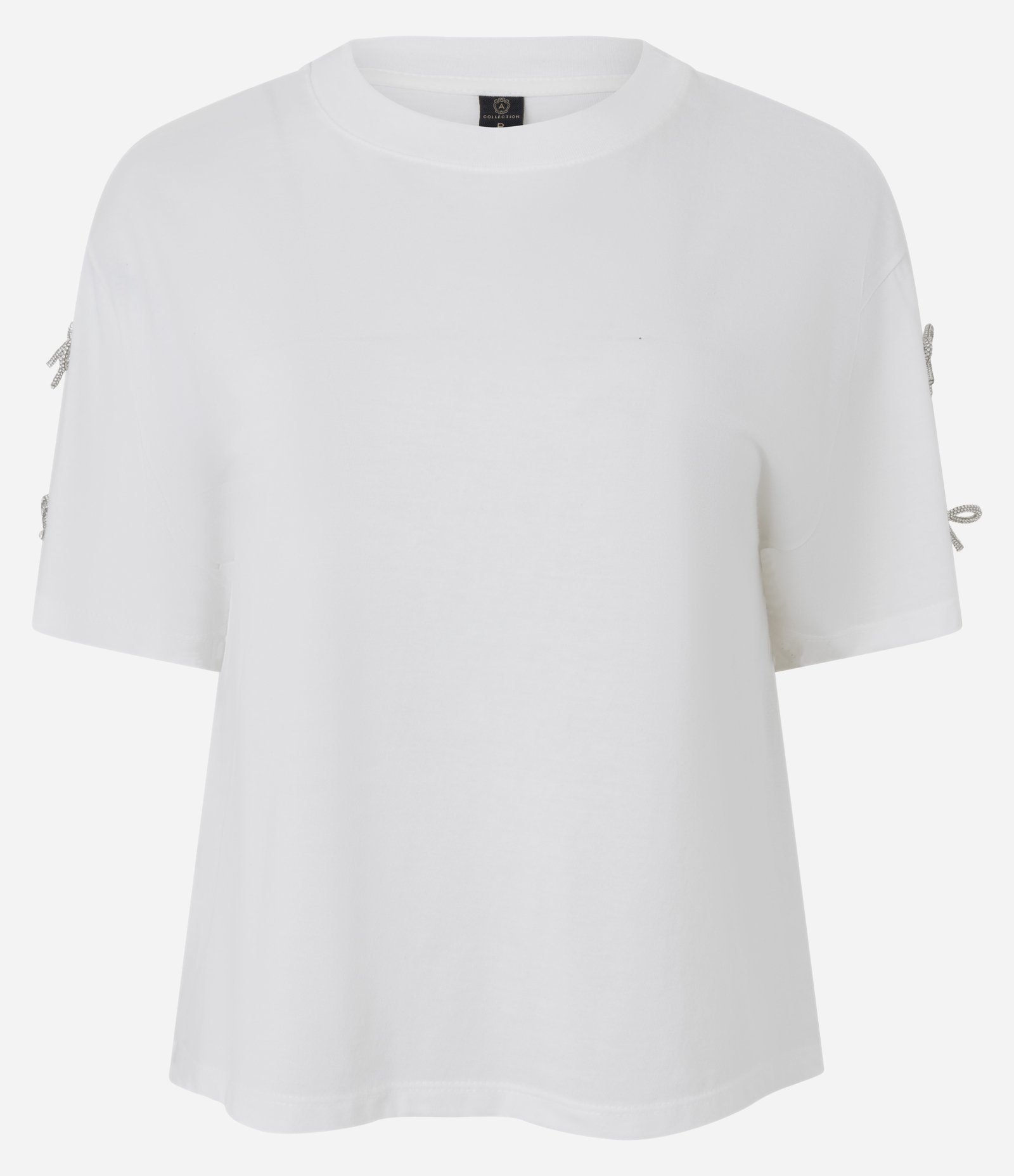 Camiseta em Algodão com Laços Brilhantes nas Mangas Branco 1