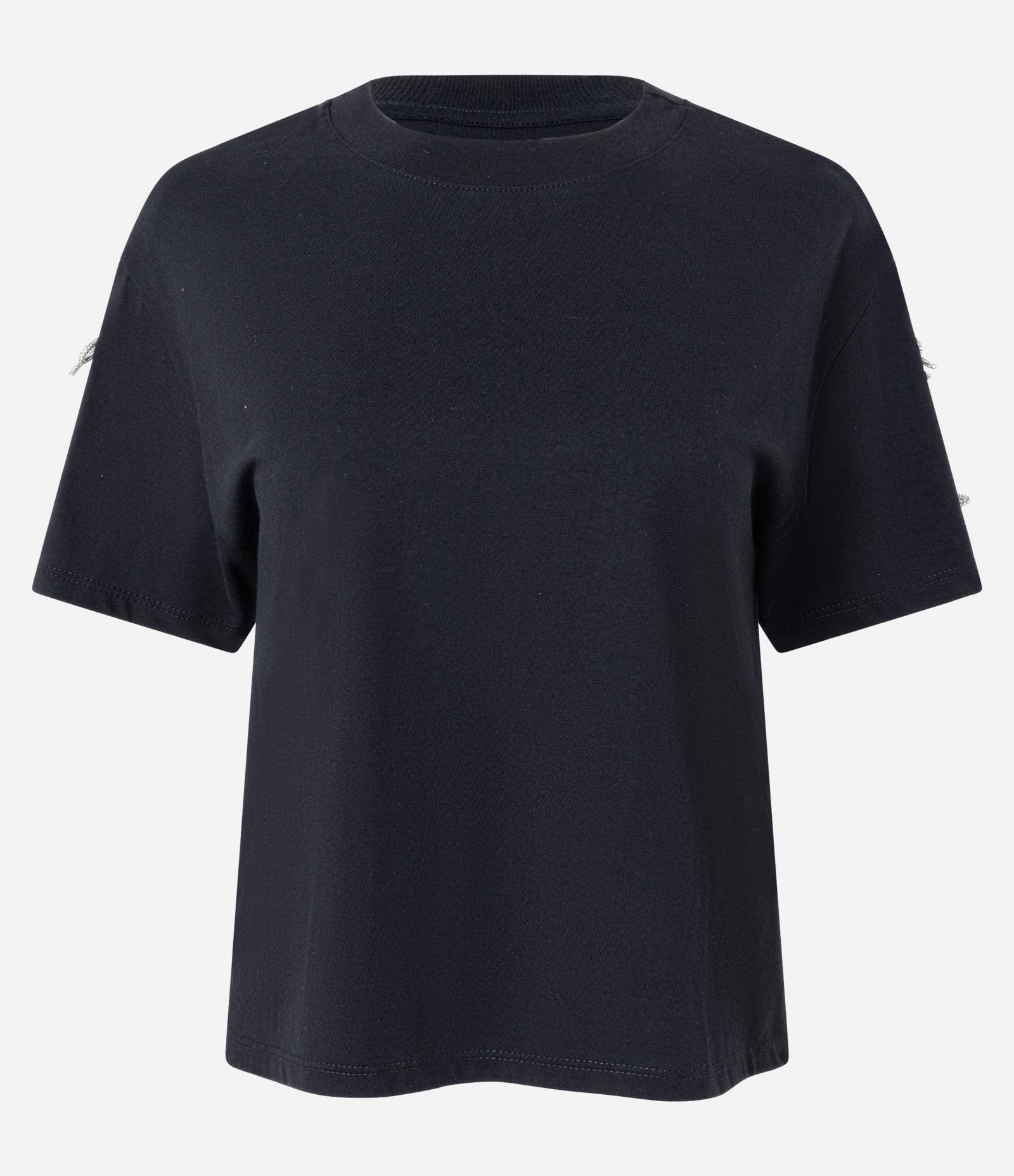 Camiseta em Algodão com Laços Brilhantes nas Mangas Preto 1