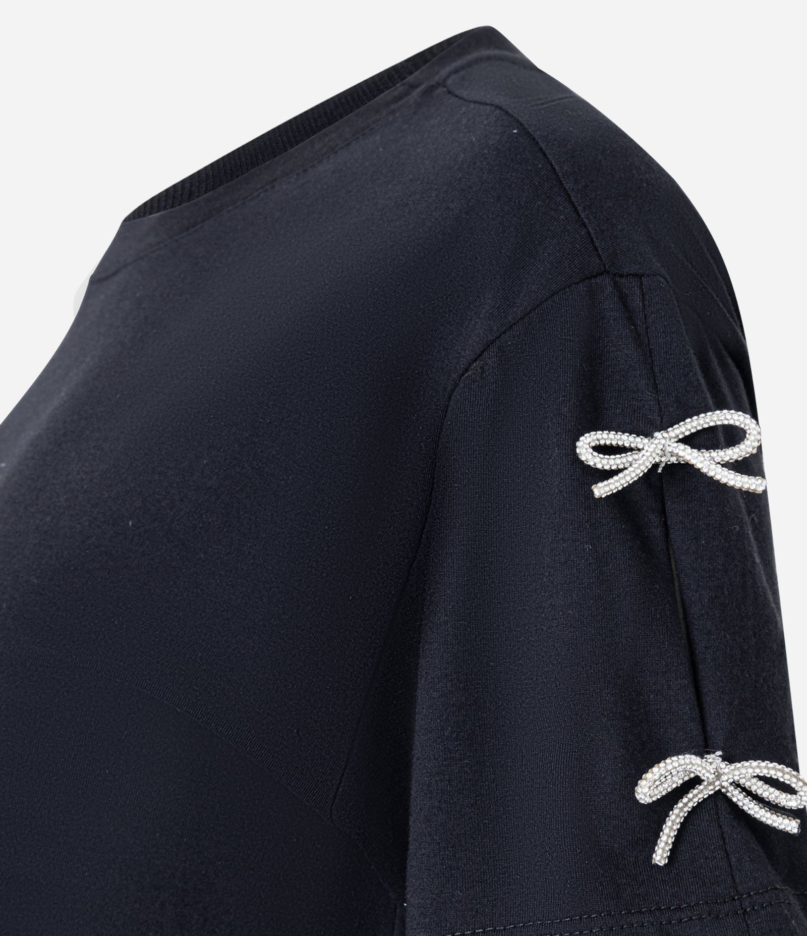 Camiseta em Algodão com Laços Brilhantes nas Mangas Preto 2