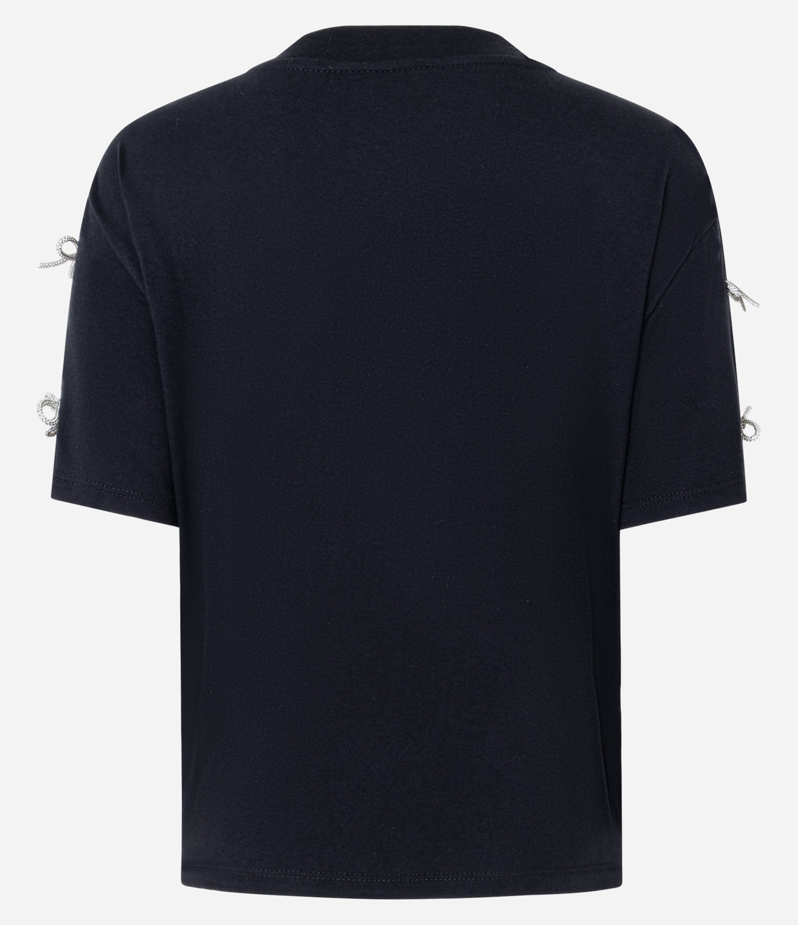 Camiseta em Algodão com Laços Brilhantes nas Mangas Preto 3