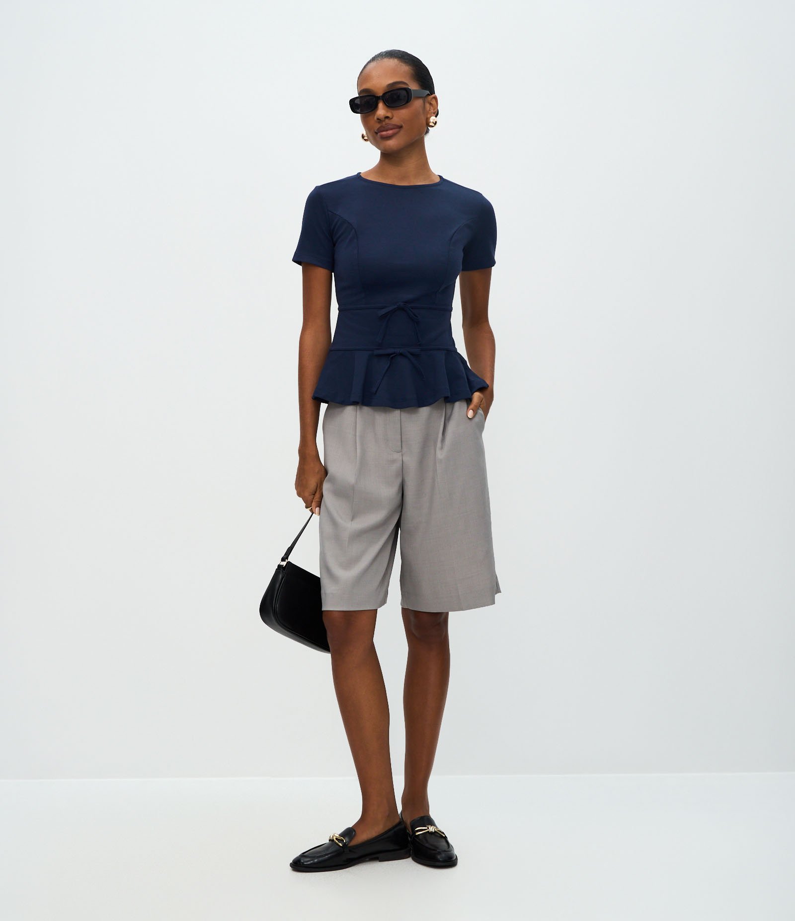 Blusa Peplum em Ponto Roma com Lacinhos Azul 2