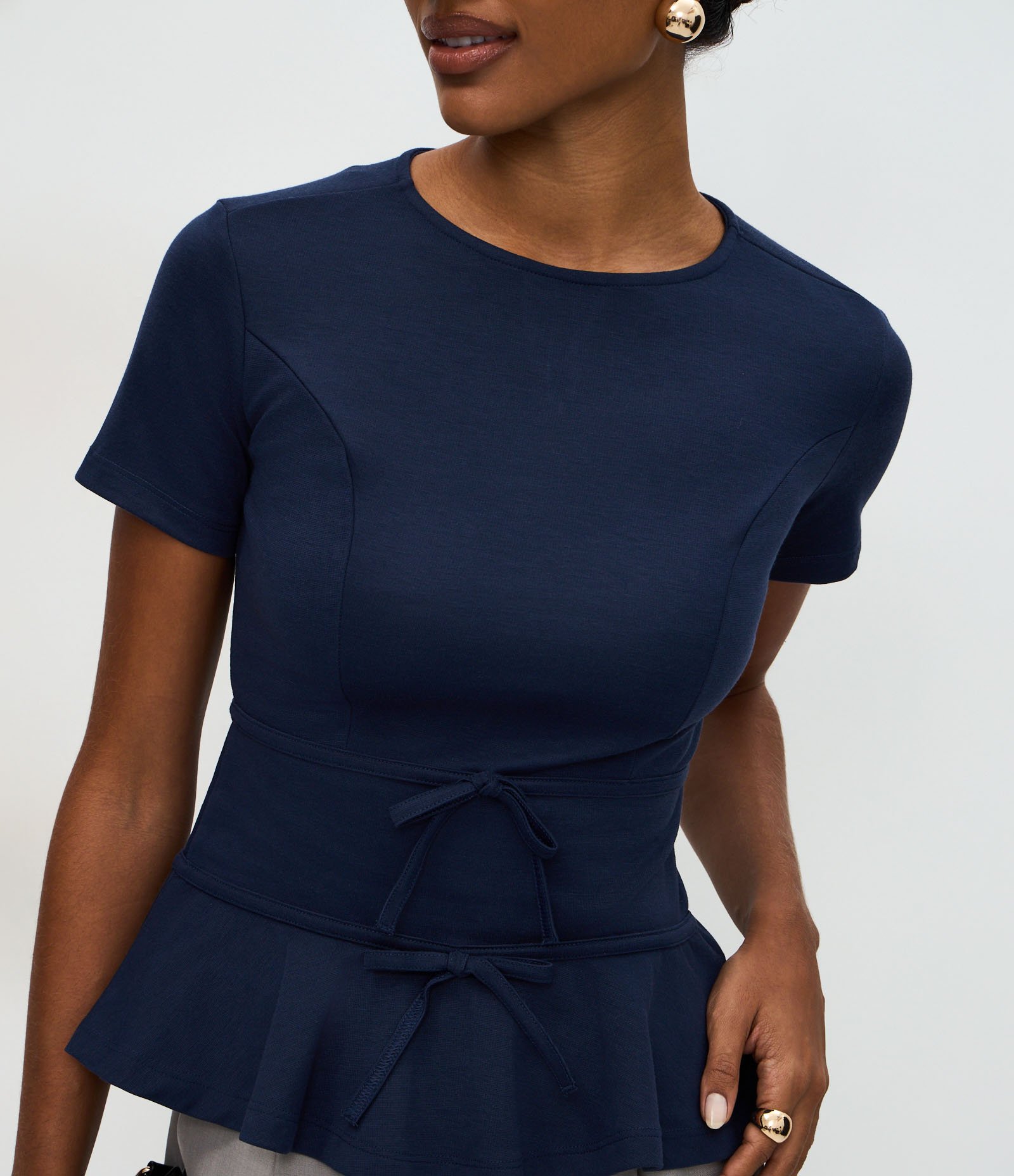 Blusa Peplum em Ponto Roma com Lacinhos Azul 4