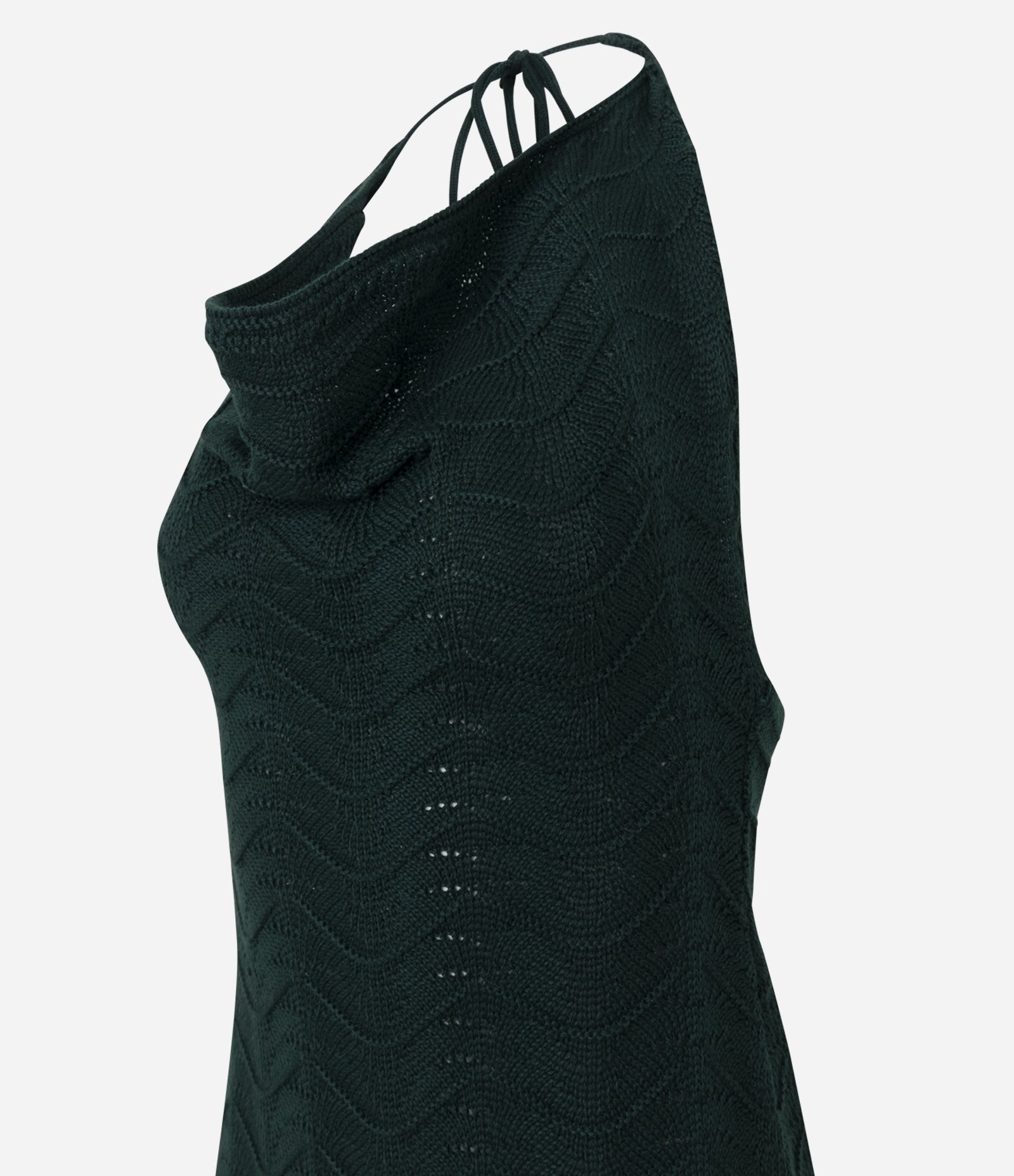 Vestido Curto Sem Manga em Crochê com Decote Degagê Verde 2