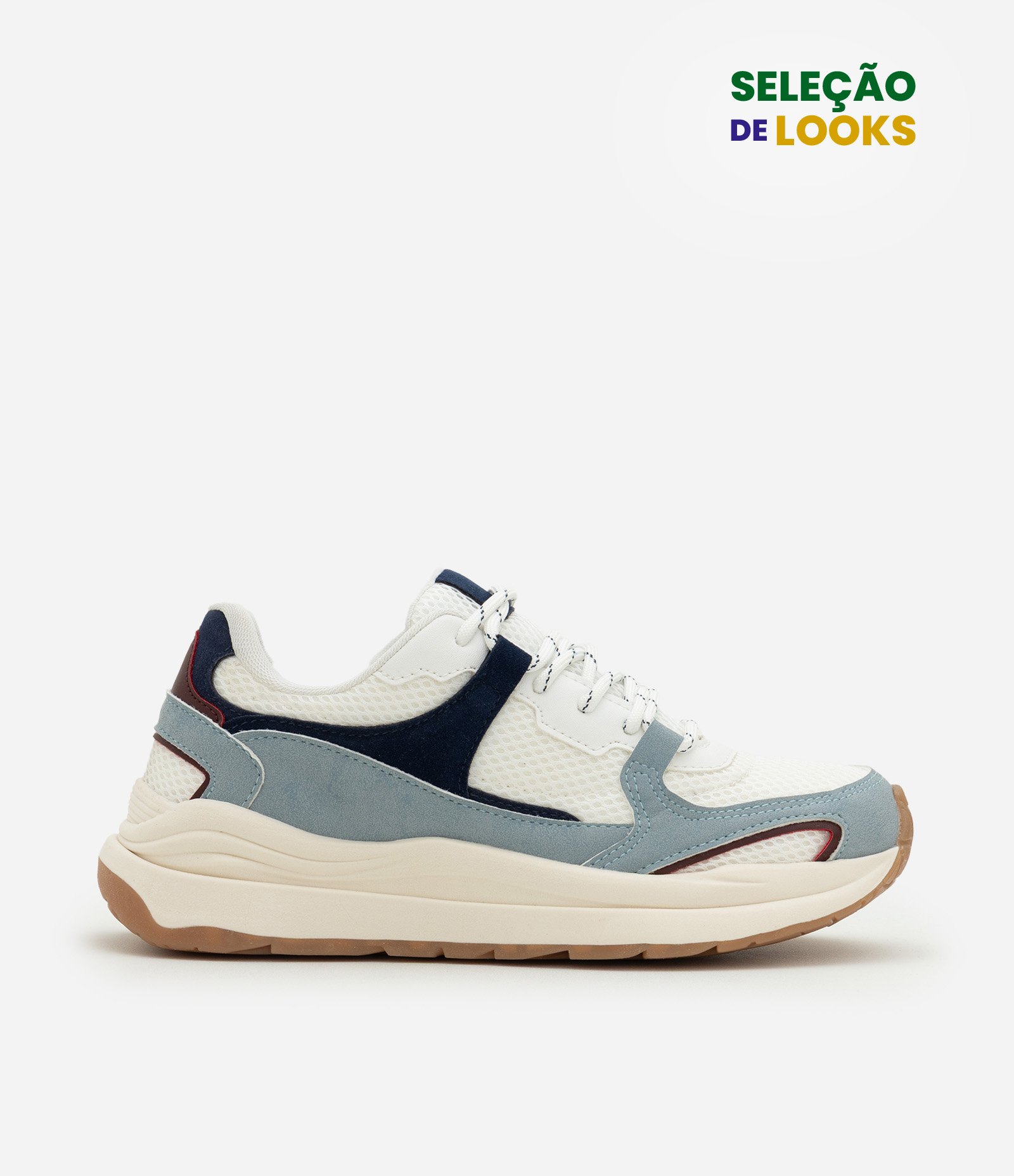 Tênis Jogging em PU com Recortes Contrastantes Branco/Azul 1