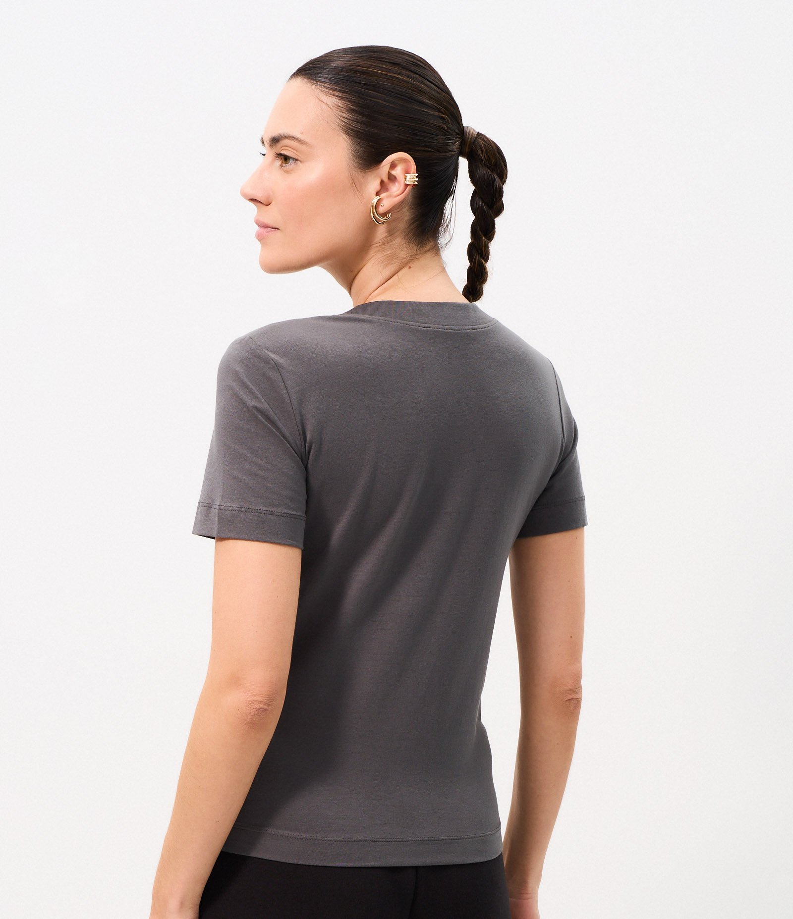 Blusa Básica Justinha em Ribana de Algodão Cinza Escuro 4