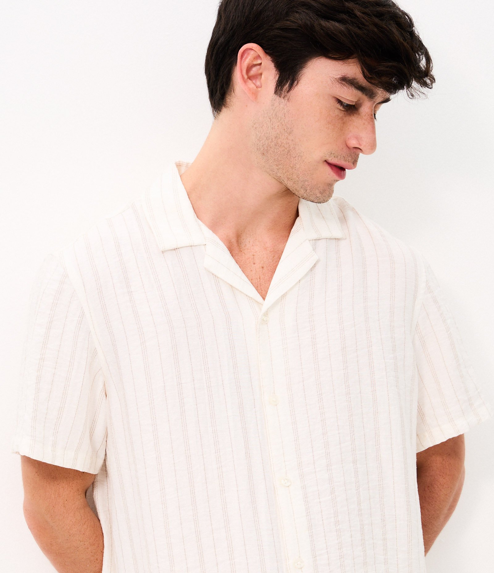 Camisa Bowling Listrada Fio Tinto Viscolinho Off White 1