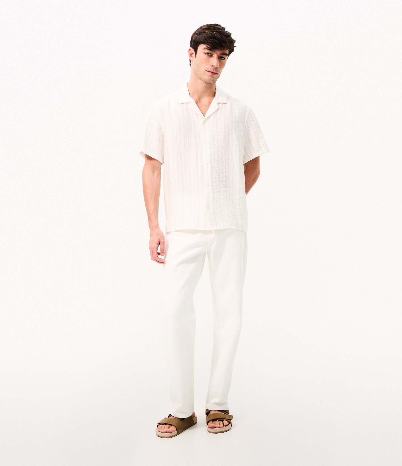 Camisa Bowling Listrada Fio Tinto Viscolinho Off White 2